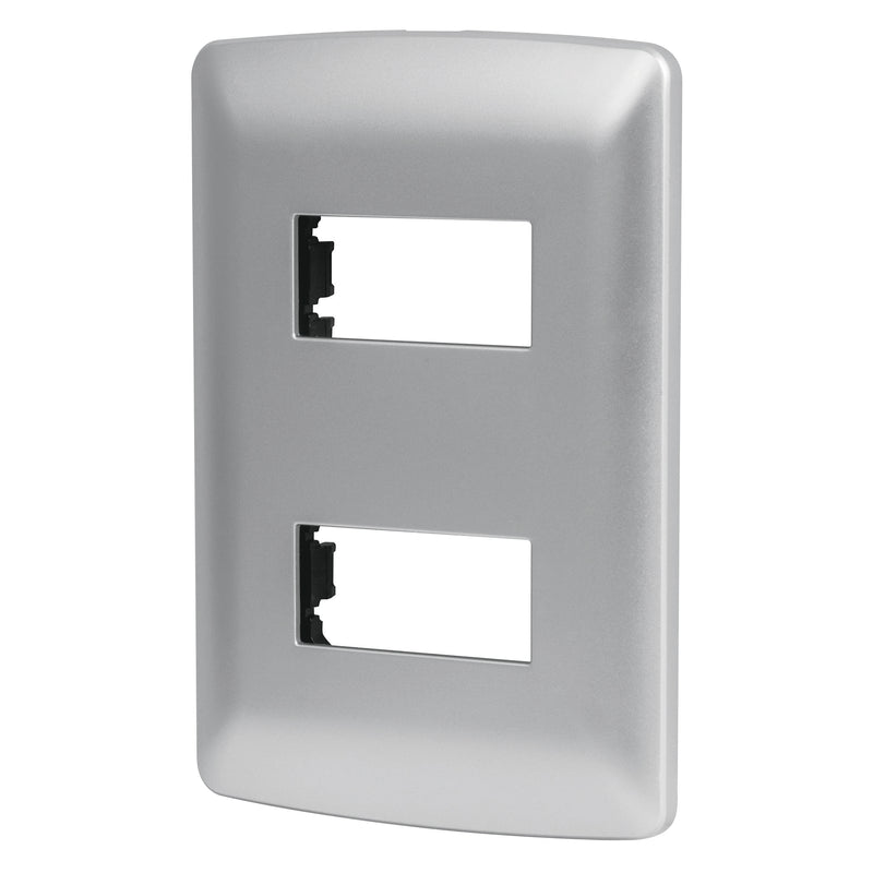 Placa 2 módulos de ABS, línea italiana, color plata, VOLTECK