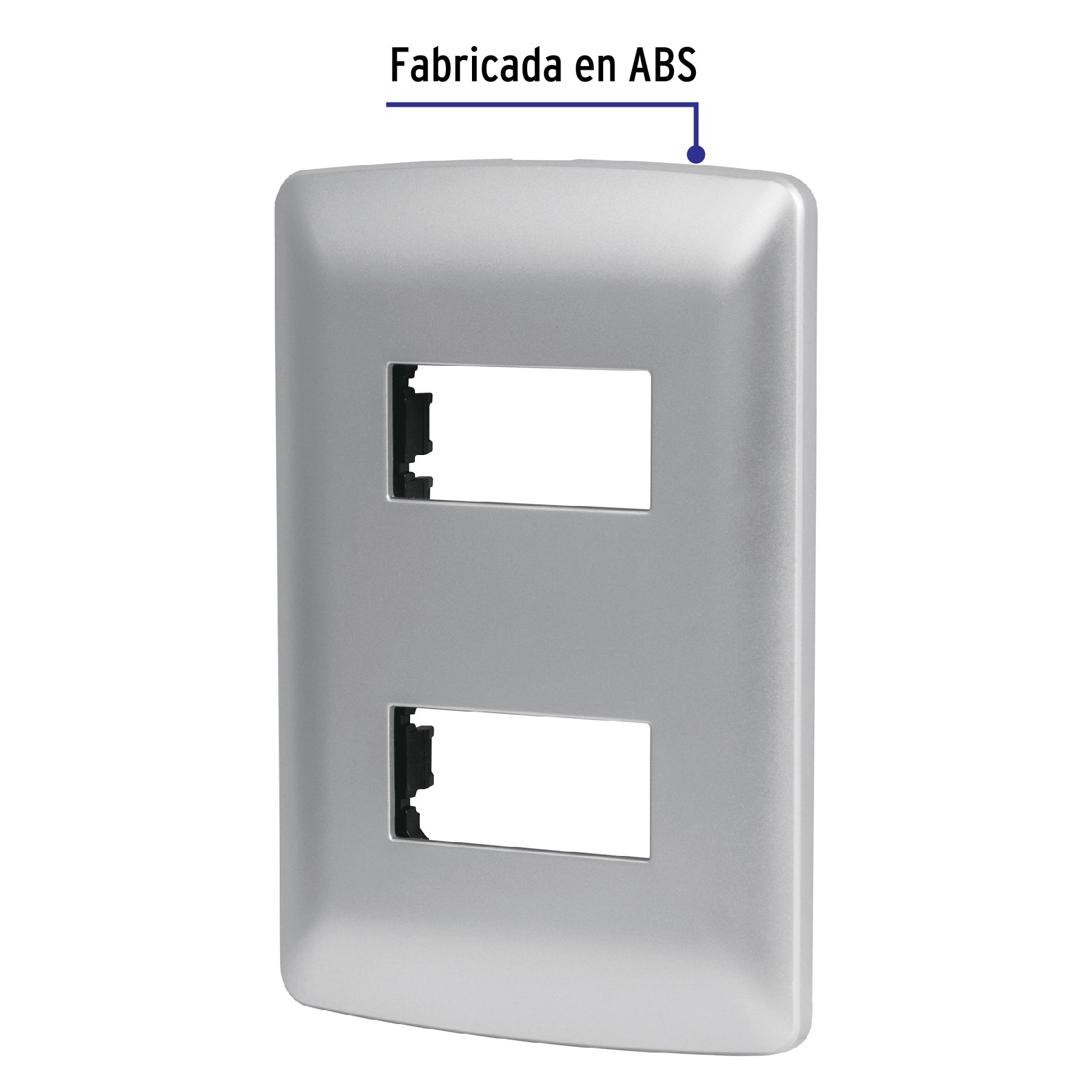 Placa 2 módulos de ABS, línea italiana, color plata