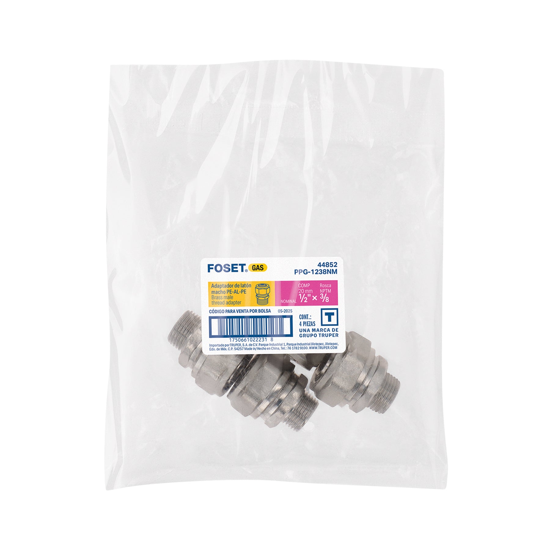 Conector para PEALPE, 1/2x3/8', con rosca macho, Foset