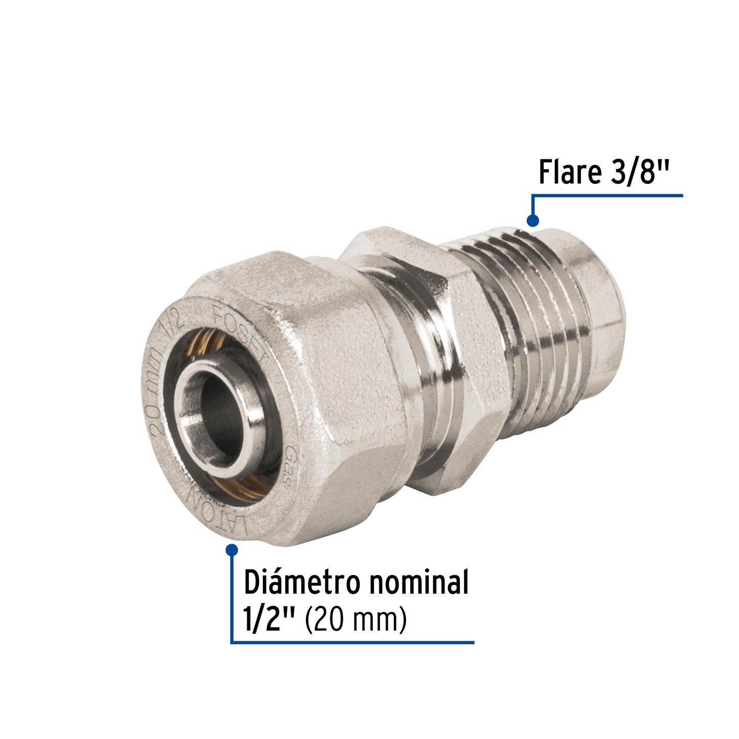 Conector para PEALPE, 1/2' a flare 3/8', Foset
