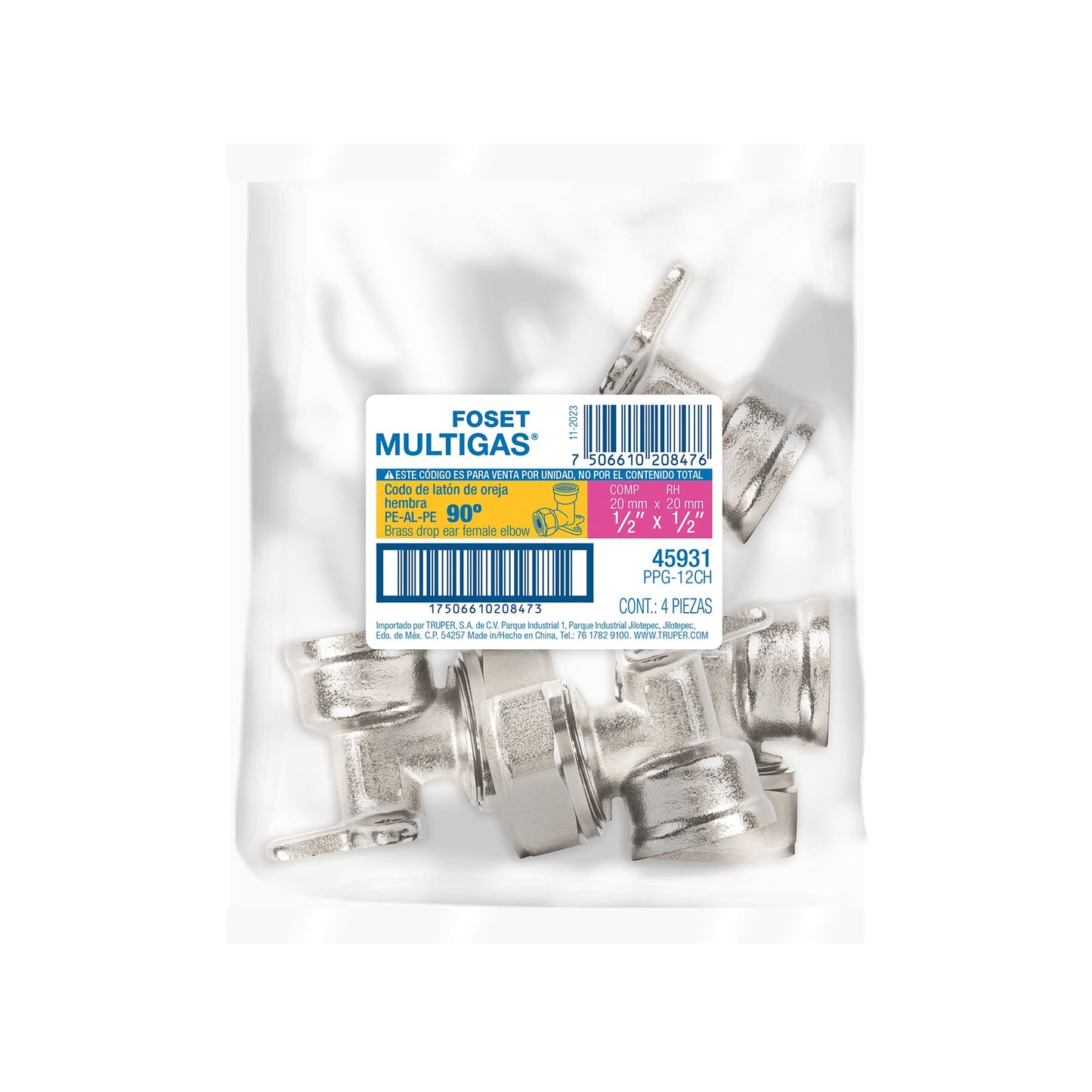 Codo oreja 90° para PEALPE, 1/2', con rosca hembra, Foset