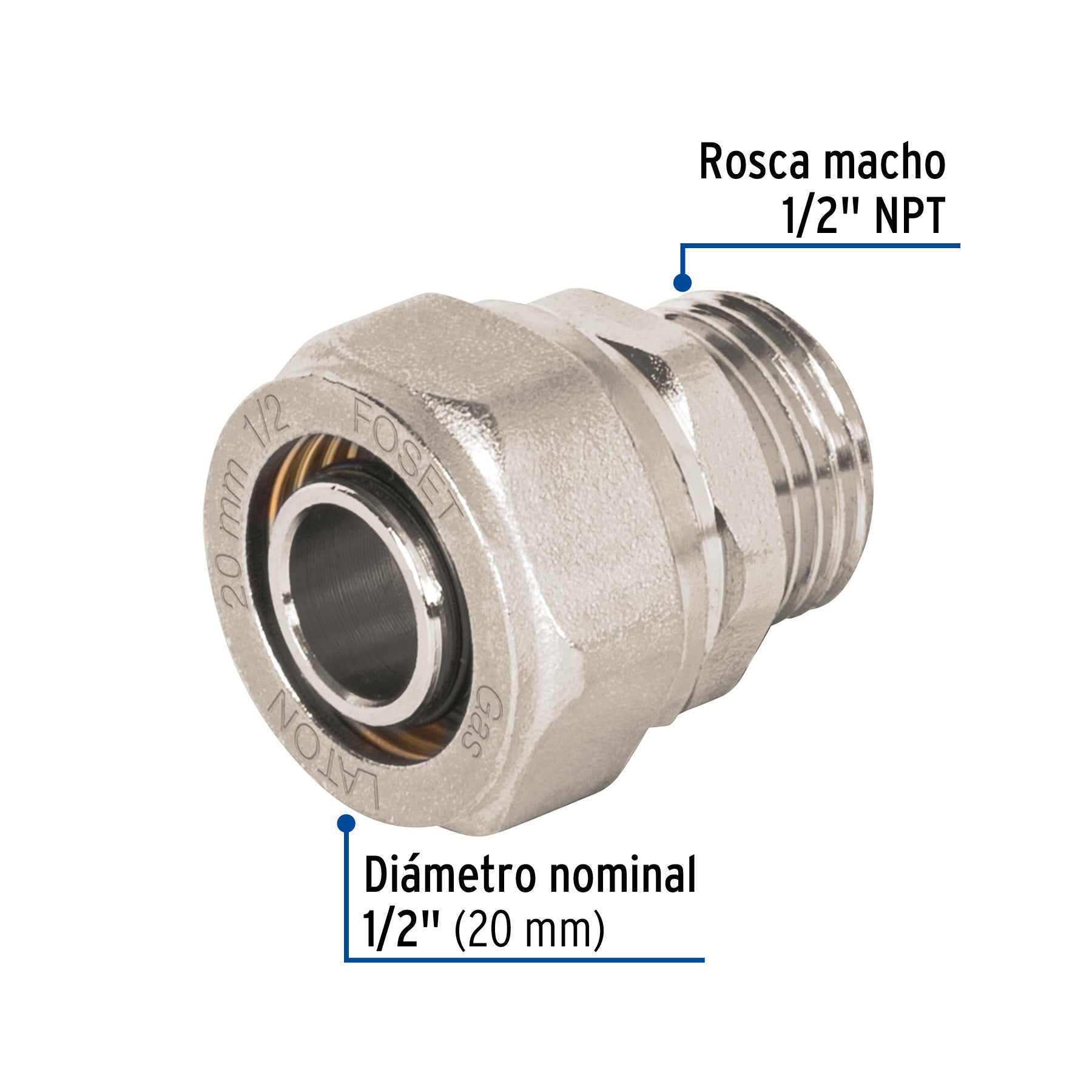 Conector para PEALPE, 1/2', con rosca macho, Foset