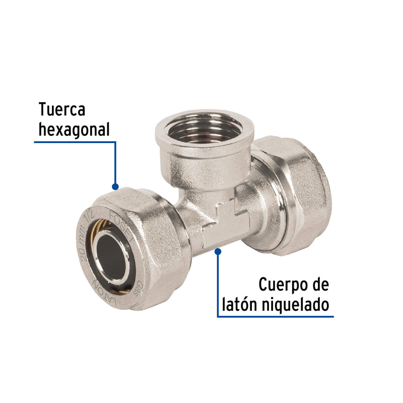 Tee para PEALPE, 1/2', con rosca hembra central, Foset