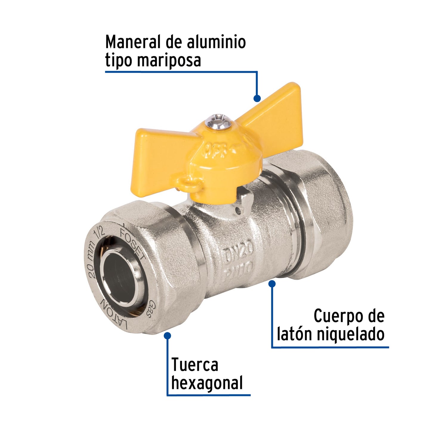 Válvula esfera para PE-AL-PE, 1/2', Foset