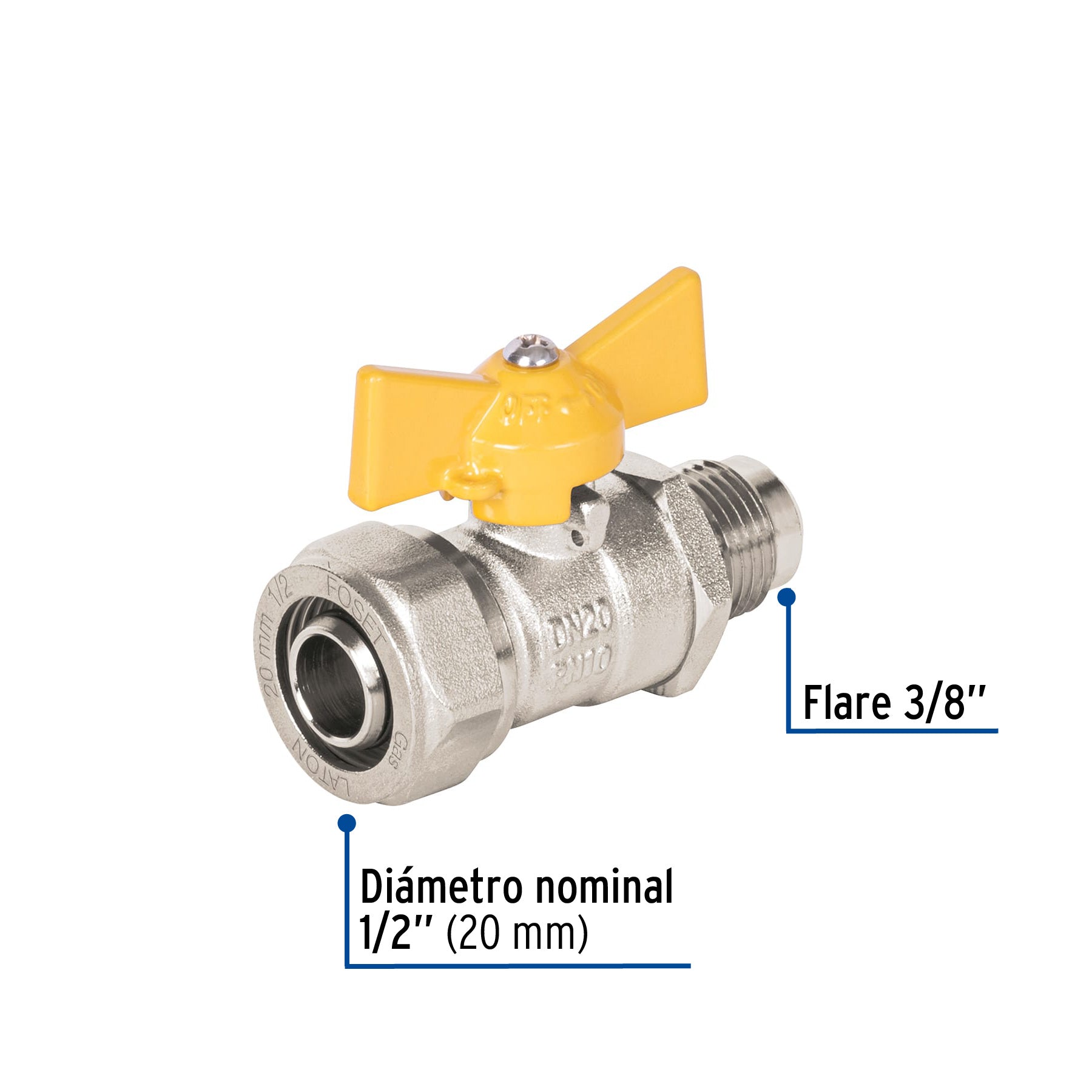 Válvula esfera para PE-AL-PE, 1/2'a flare 3/8', Foset