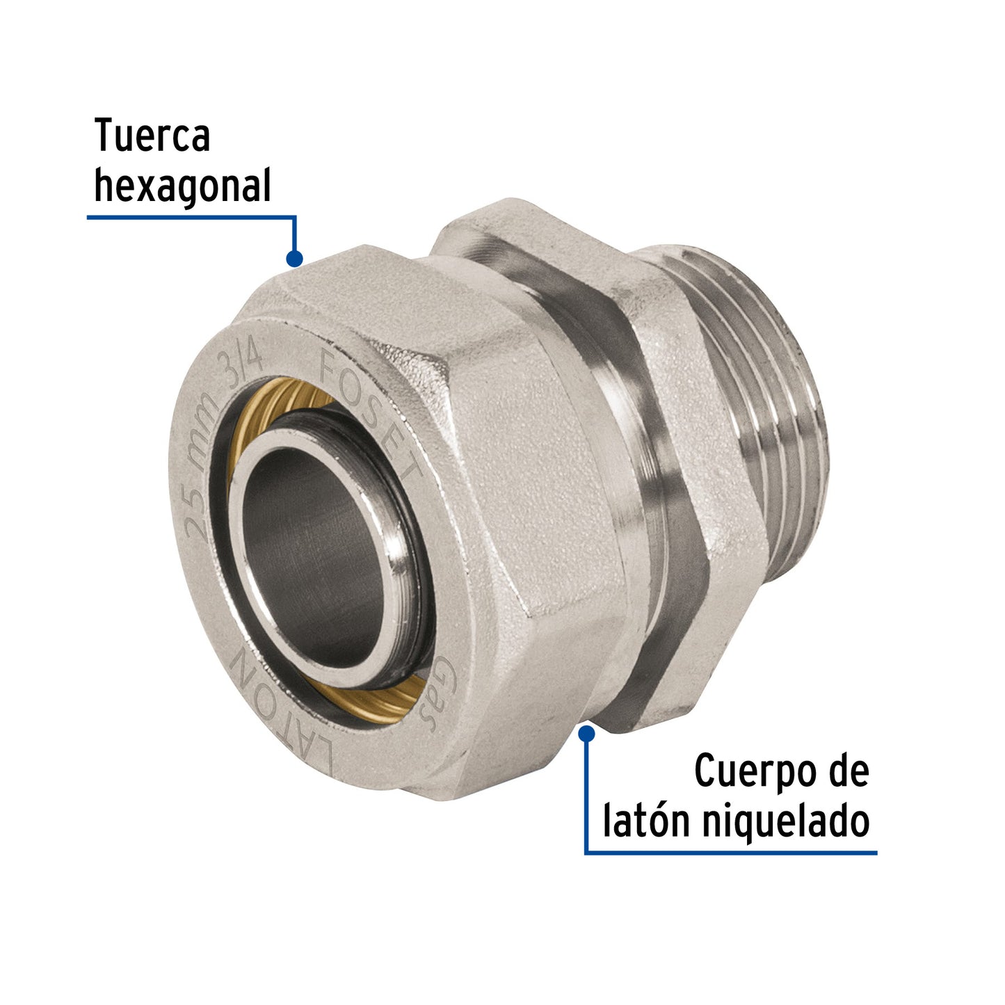 Conector para PEALPE, 3/4', con rosca macho, Foset