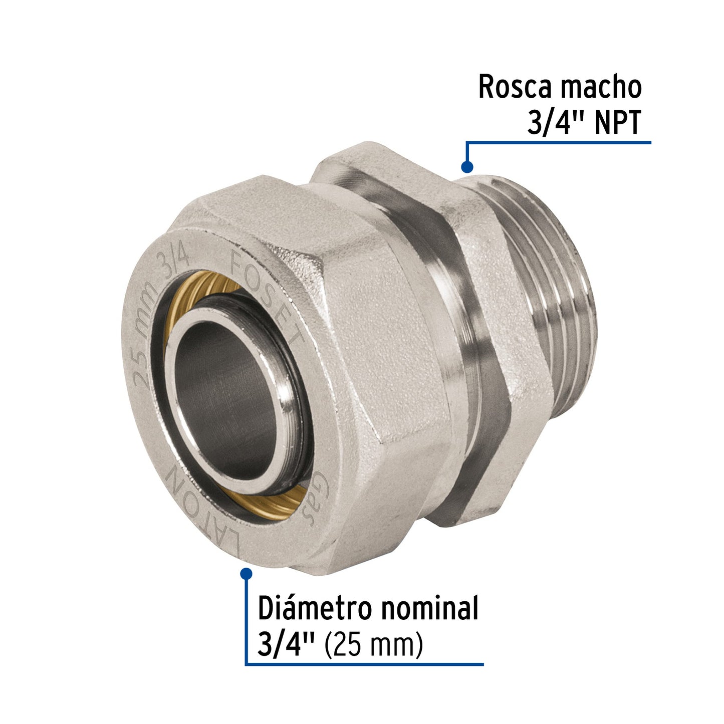Conector para PEALPE, 3/4', con rosca macho, Foset