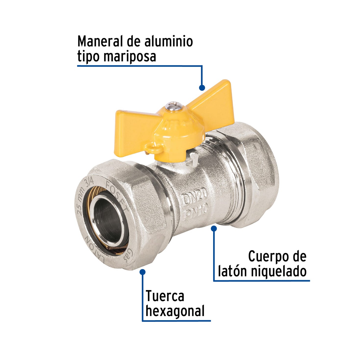 Válvula esfera para PE-AL-PE, 3/4', Foset
