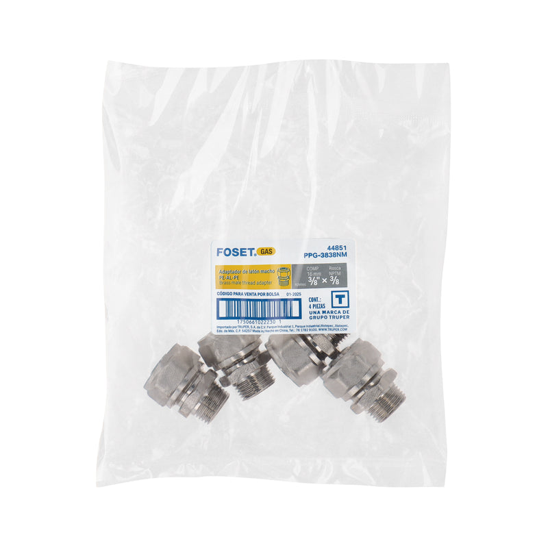 Conector para PEALPE, 3/8x3/8', con rosca macho, Foset