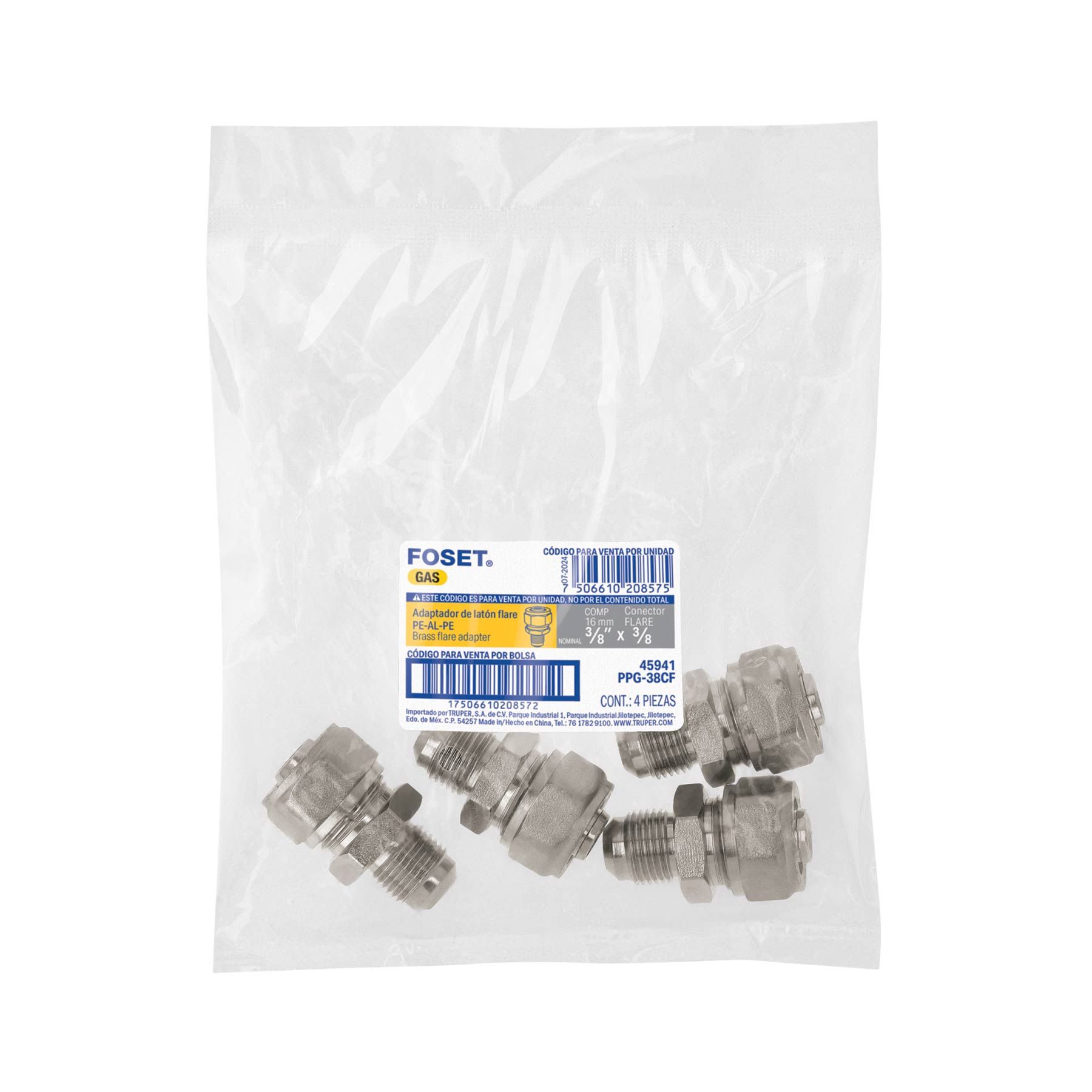 Conector para PEALPE, 3/8' a flare 3/8', Foset