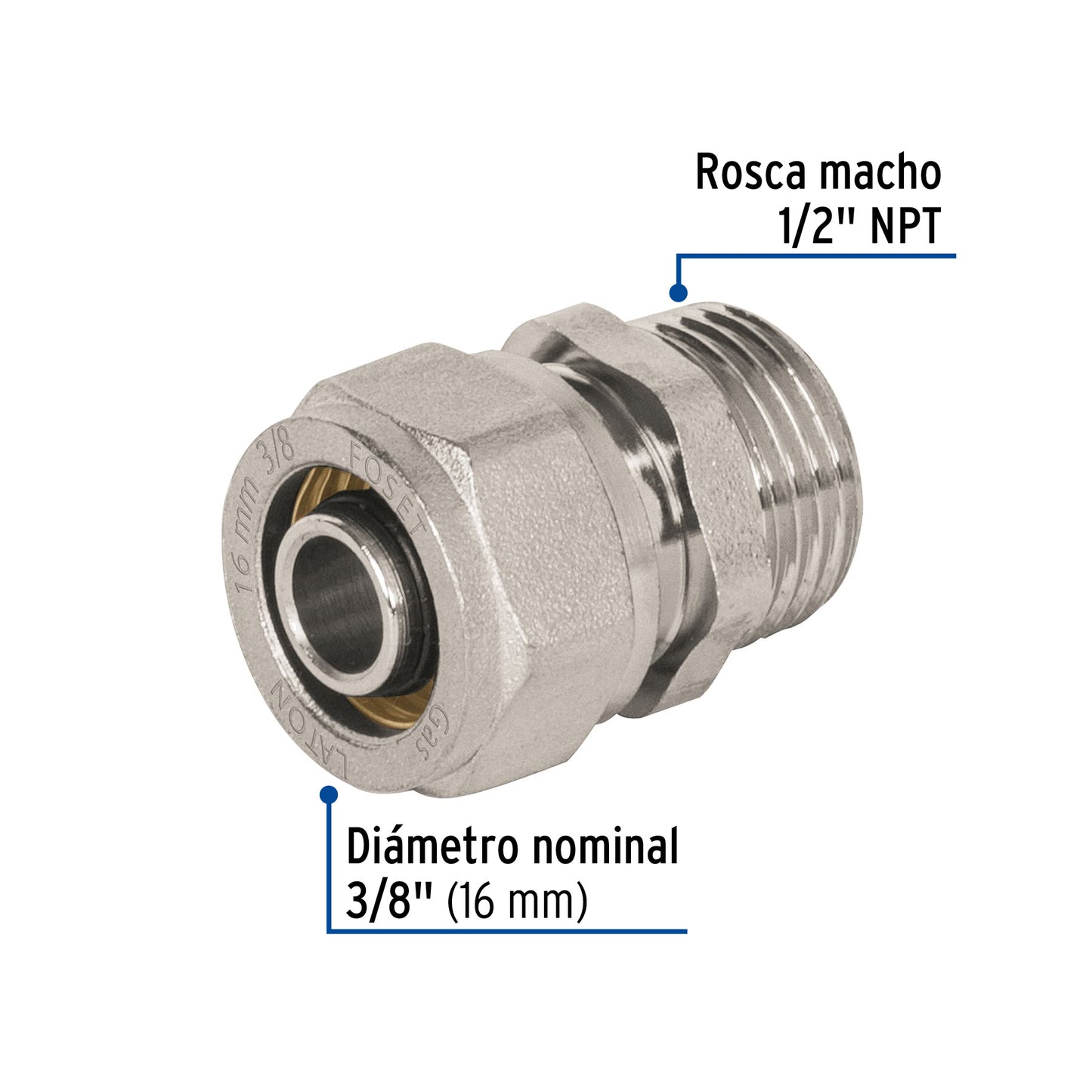 Conector para PEALPE, 3/8', con rosca macho, Foset