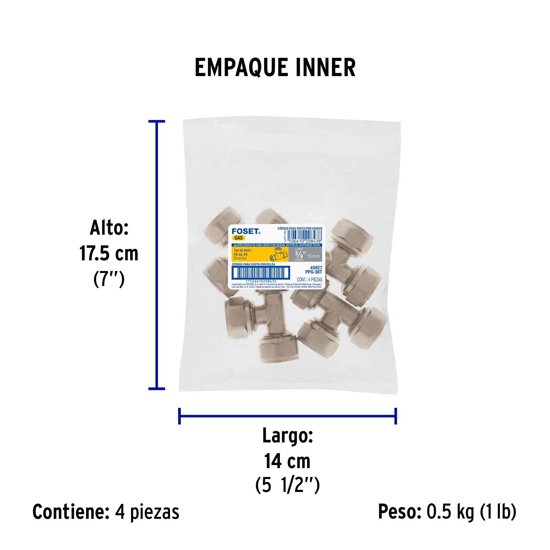 Tee para PEALPE, 3/8', Foset