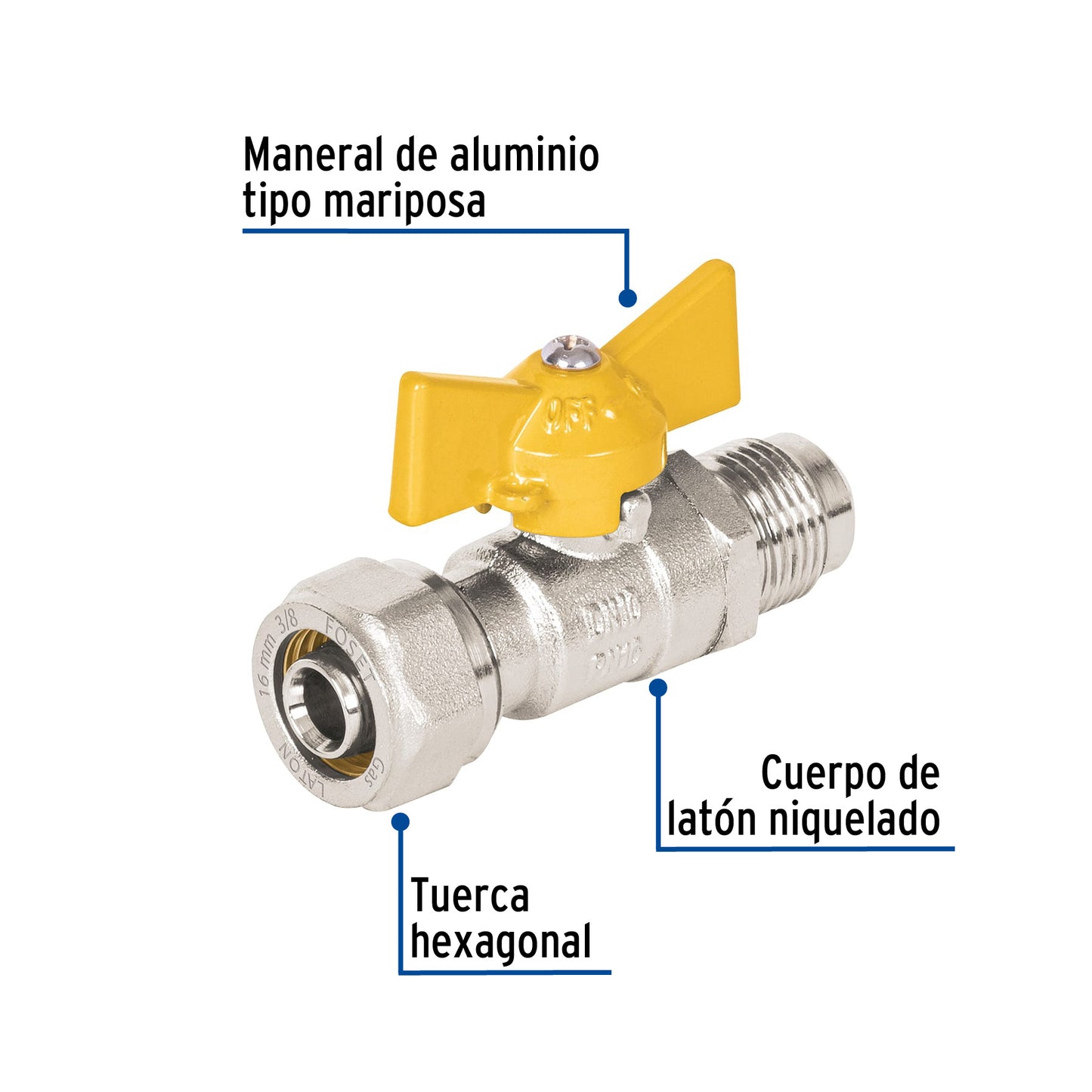 Válvula esfera para PE-AL-PE, 3/8'a flare 3/8', Foset