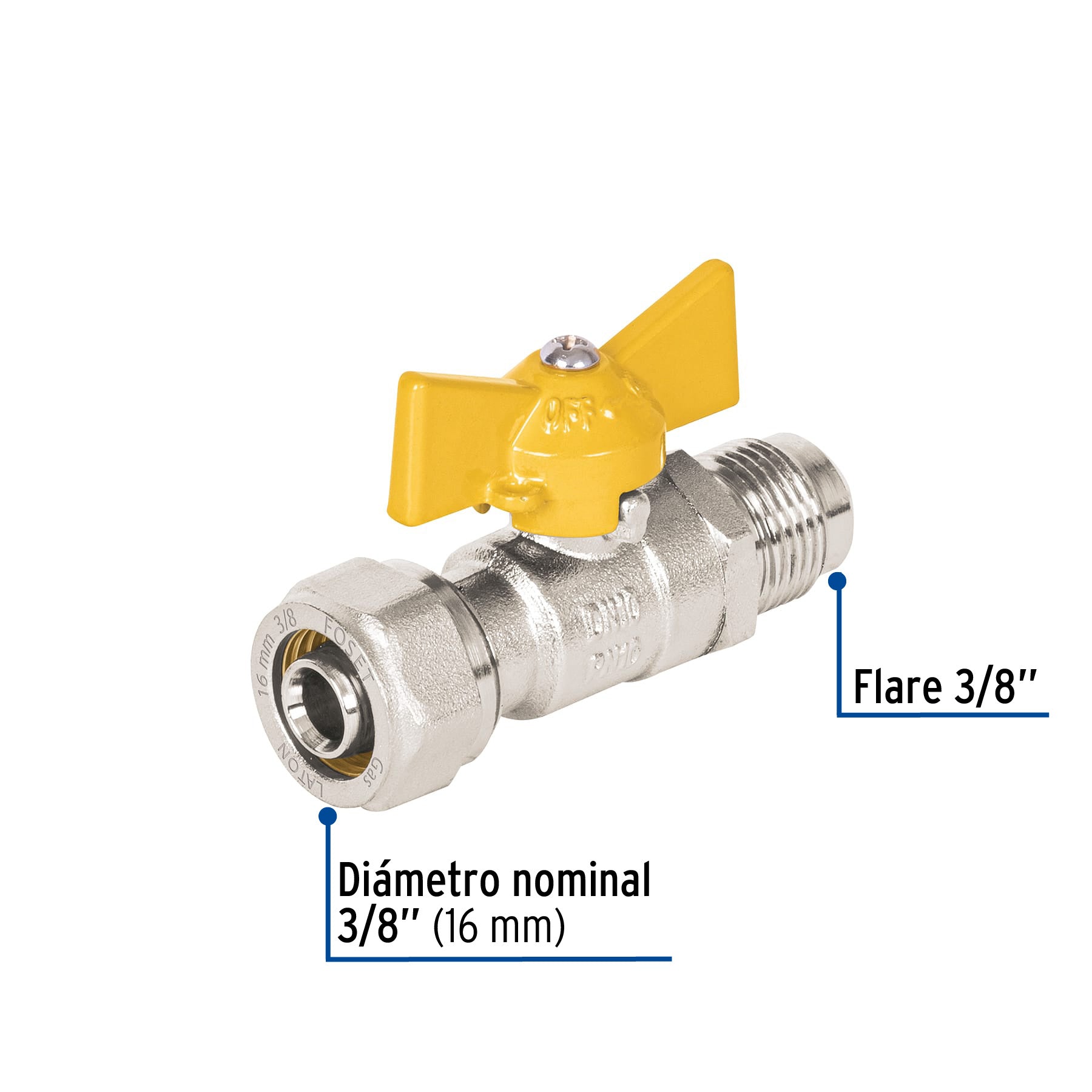 Válvula esfera para PE-AL-PE, 3/8'a flare 3/8', Foset
