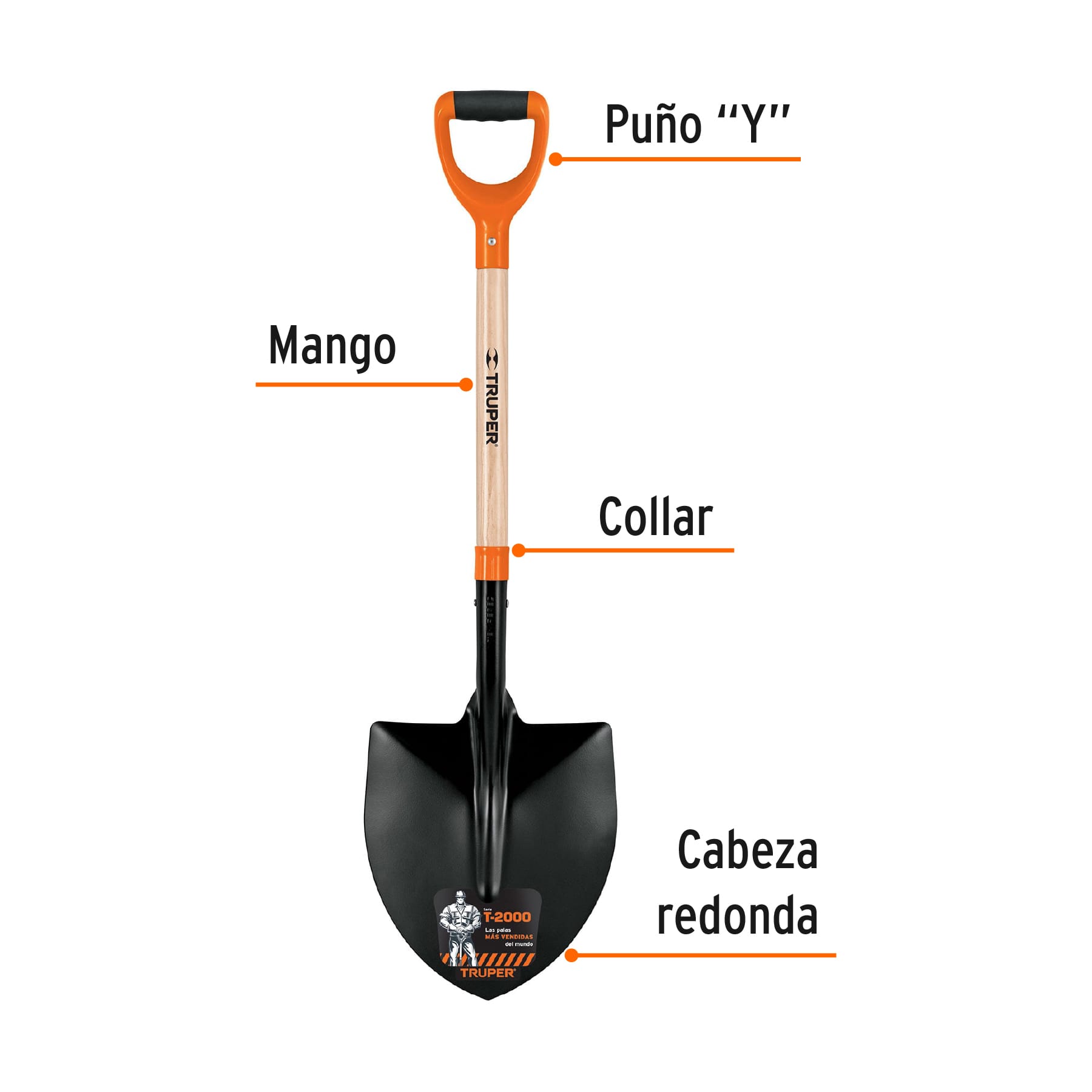 Pala t-2000 redonda, tipo español, puño "y"