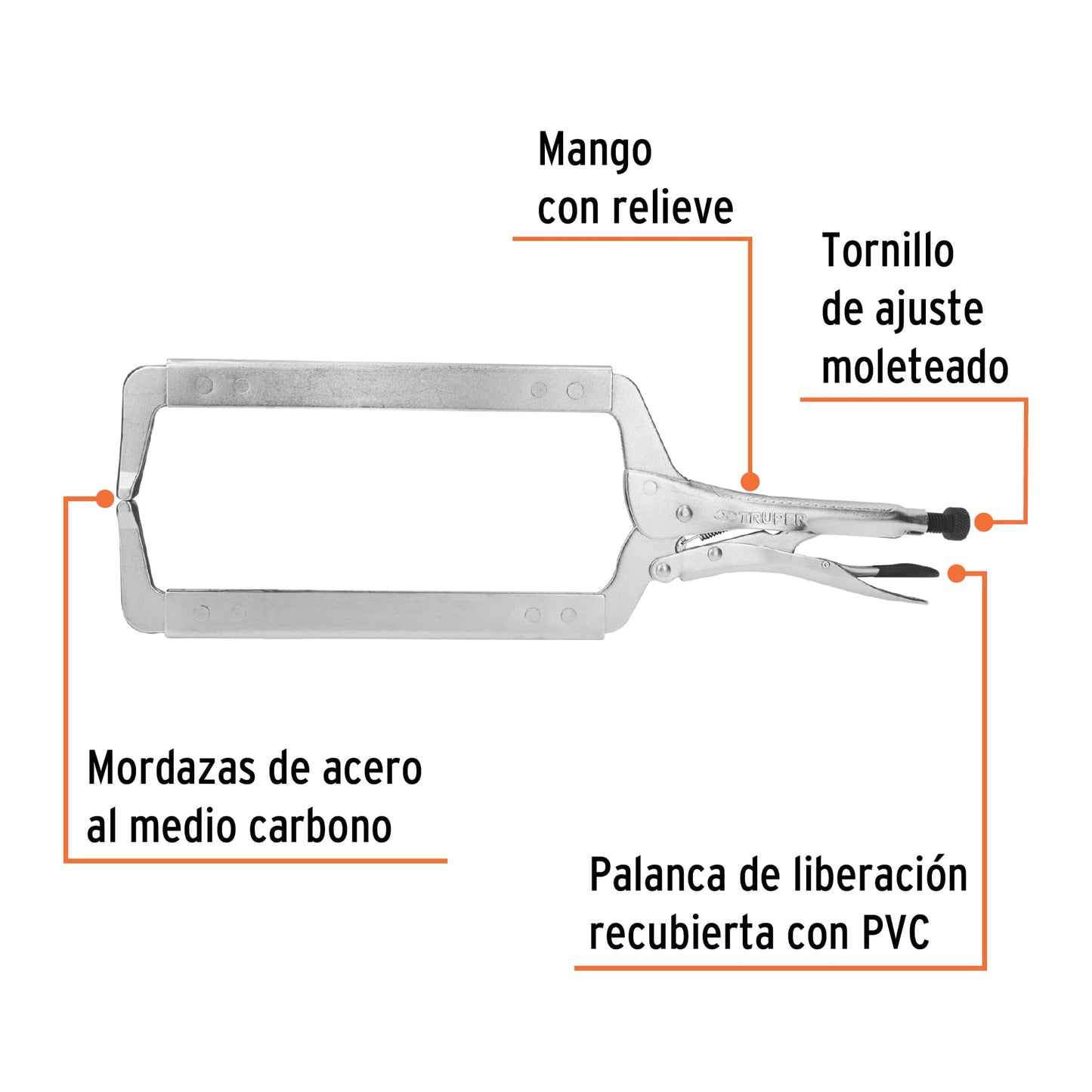 Pinza de presión tipo "c" de 18", con mordaza fija