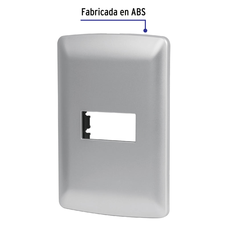 Placa 1 módulo de ABS, línea italiana, color plata, VOLTECK
