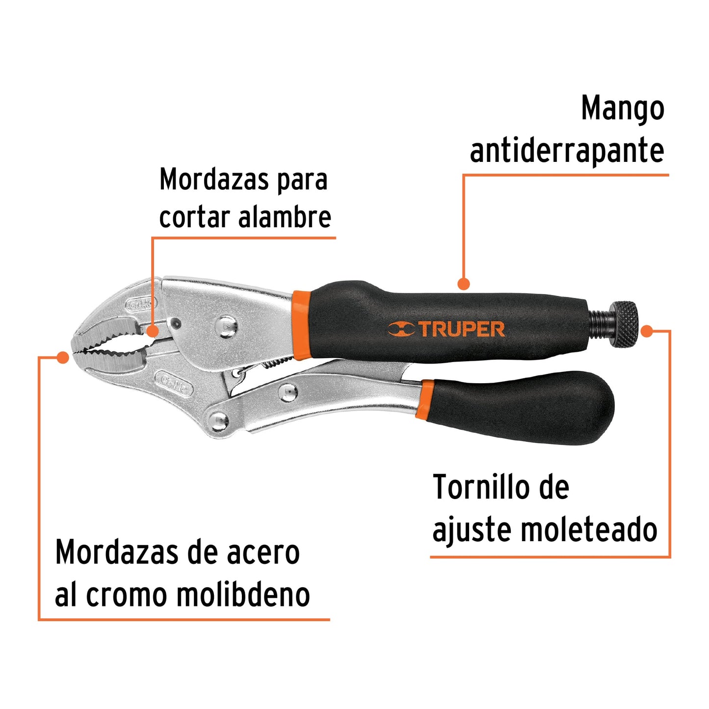 Pinza de presión 10", mordaza curva, mango de vinil