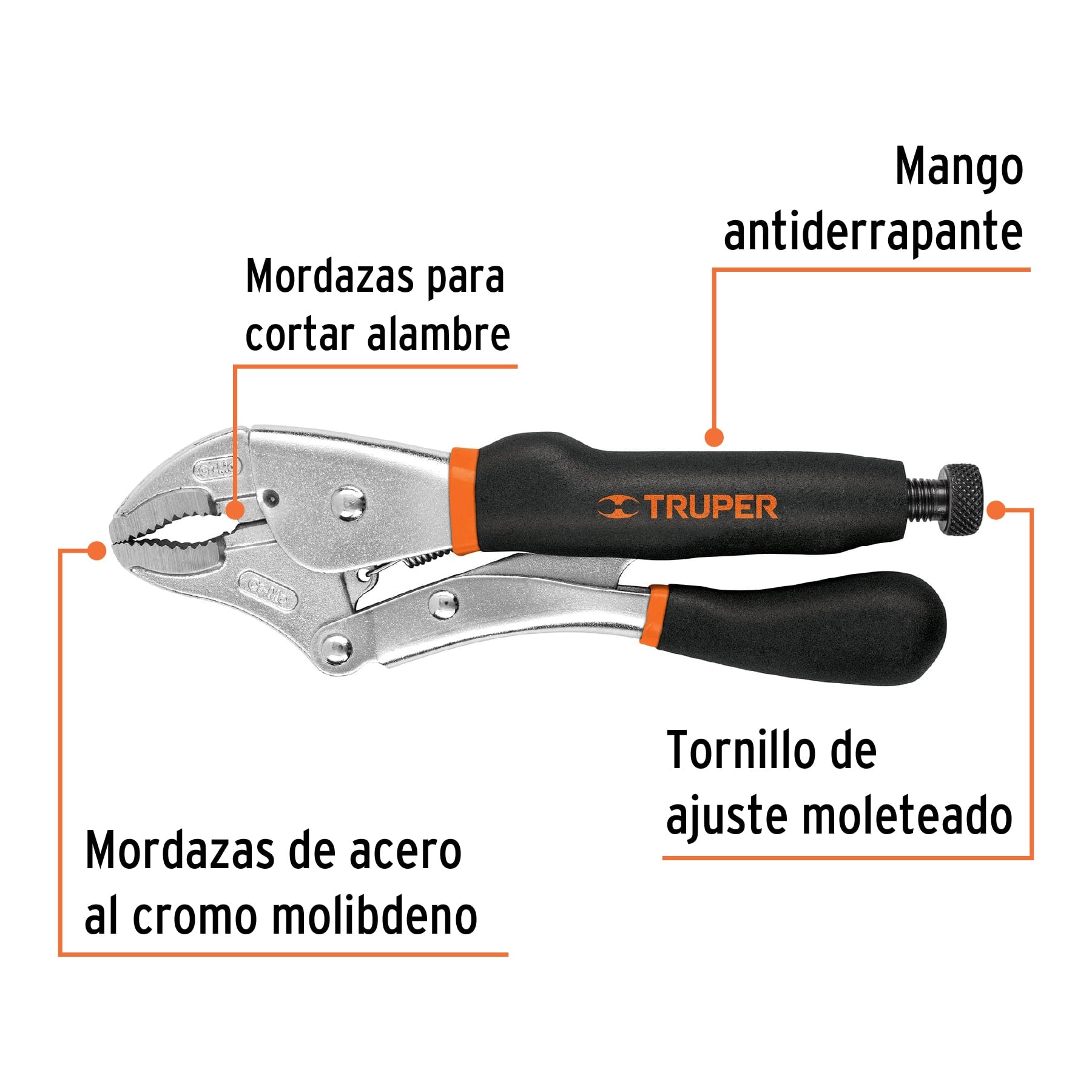 Pinza de presión 10", mordaza curva, mango de vinil