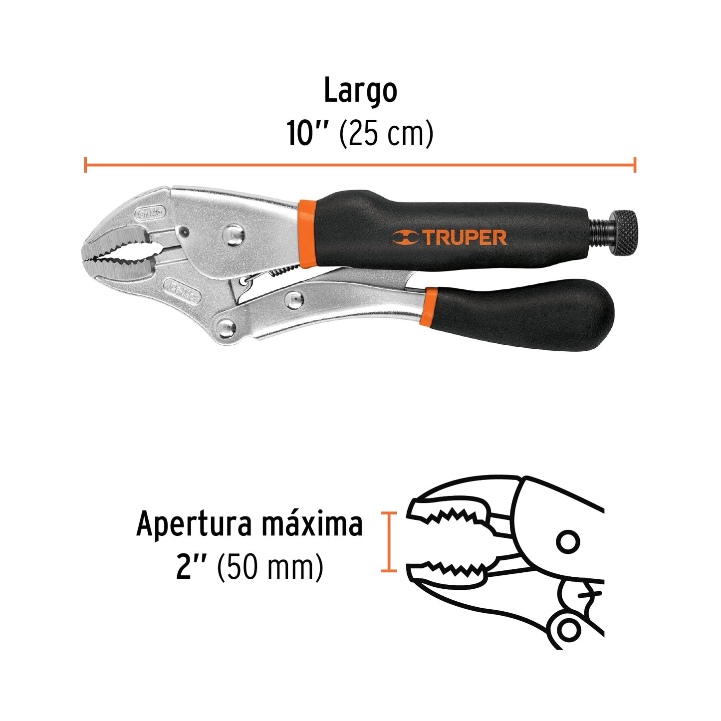 Pinza de presión 10", mordaza curva, mango de vinil