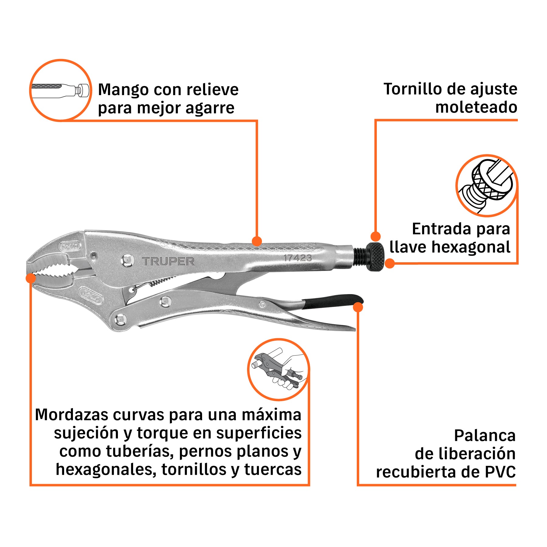 Pinza de presión 10", mordaza curva