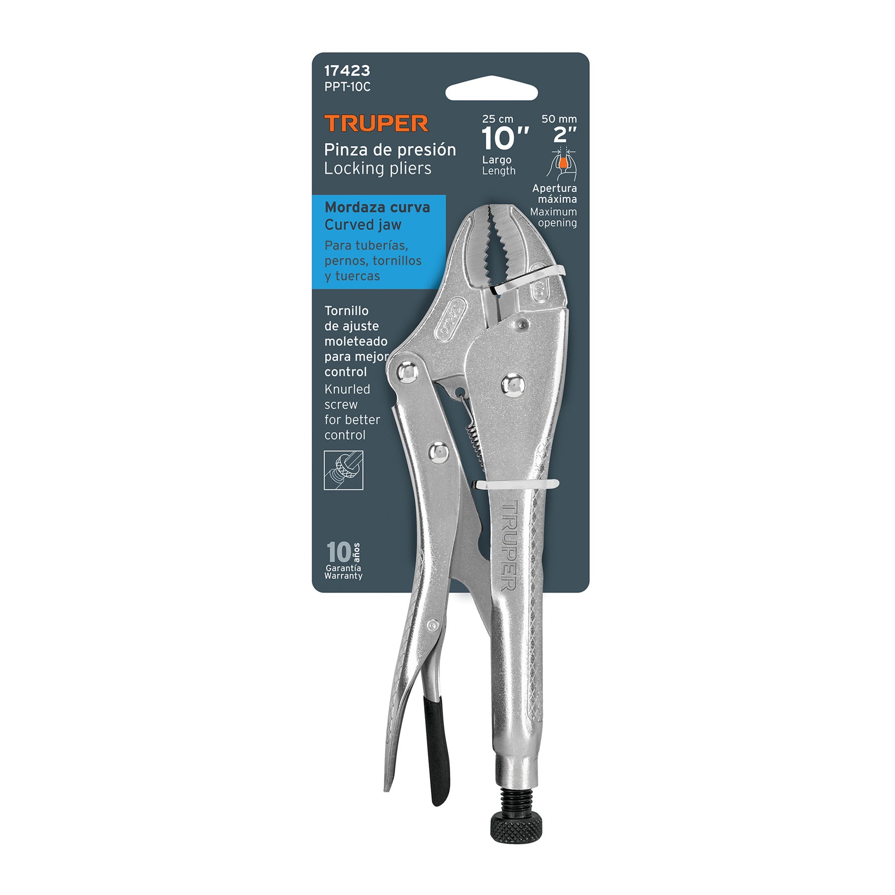 Pinza de presión 10", mordaza curva