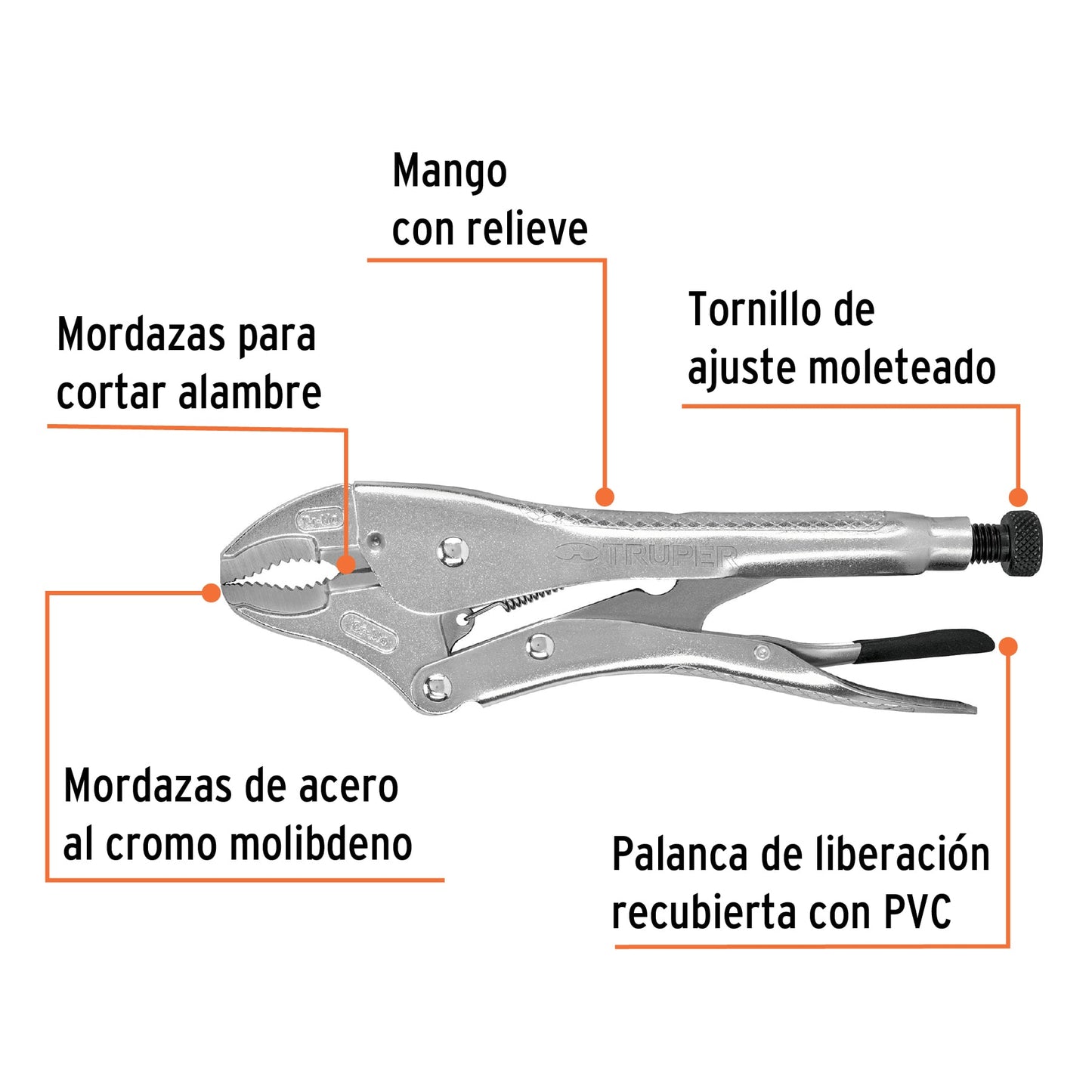Pinza de presión 10", mordaza curva