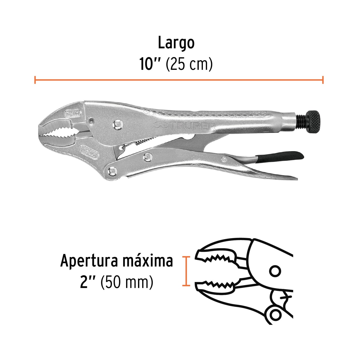 Pinza de presión 10", mordaza curva