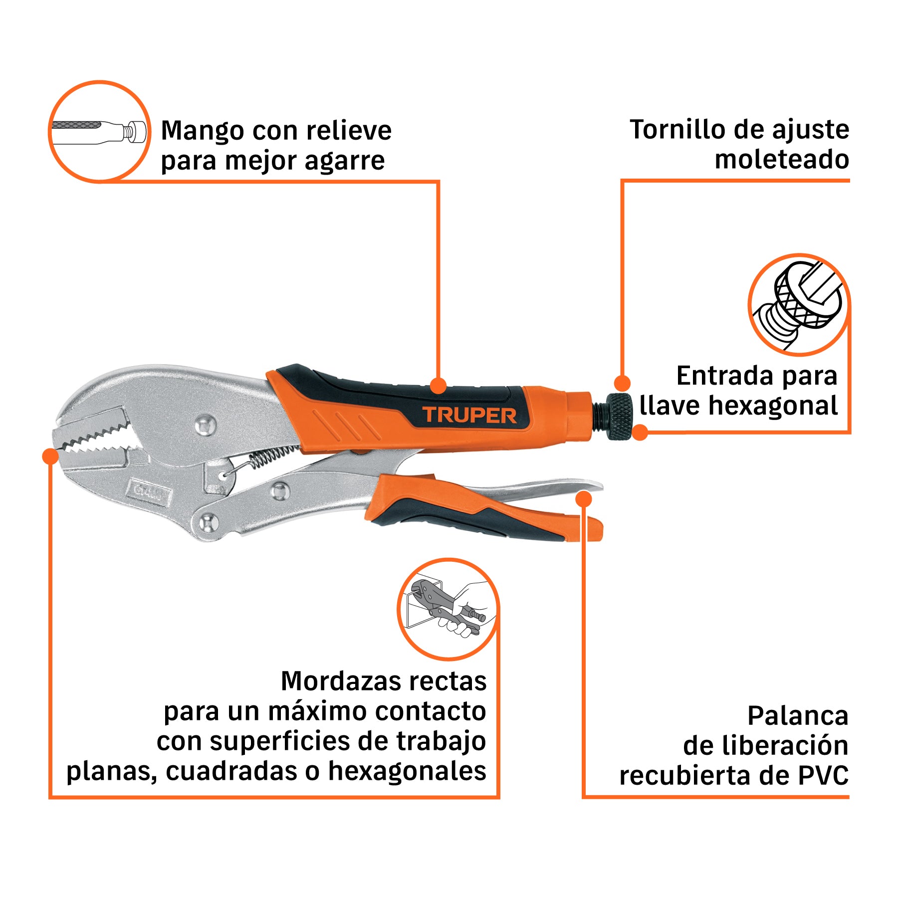 Pinza de presión 10", mordaza recta, mango de vinil