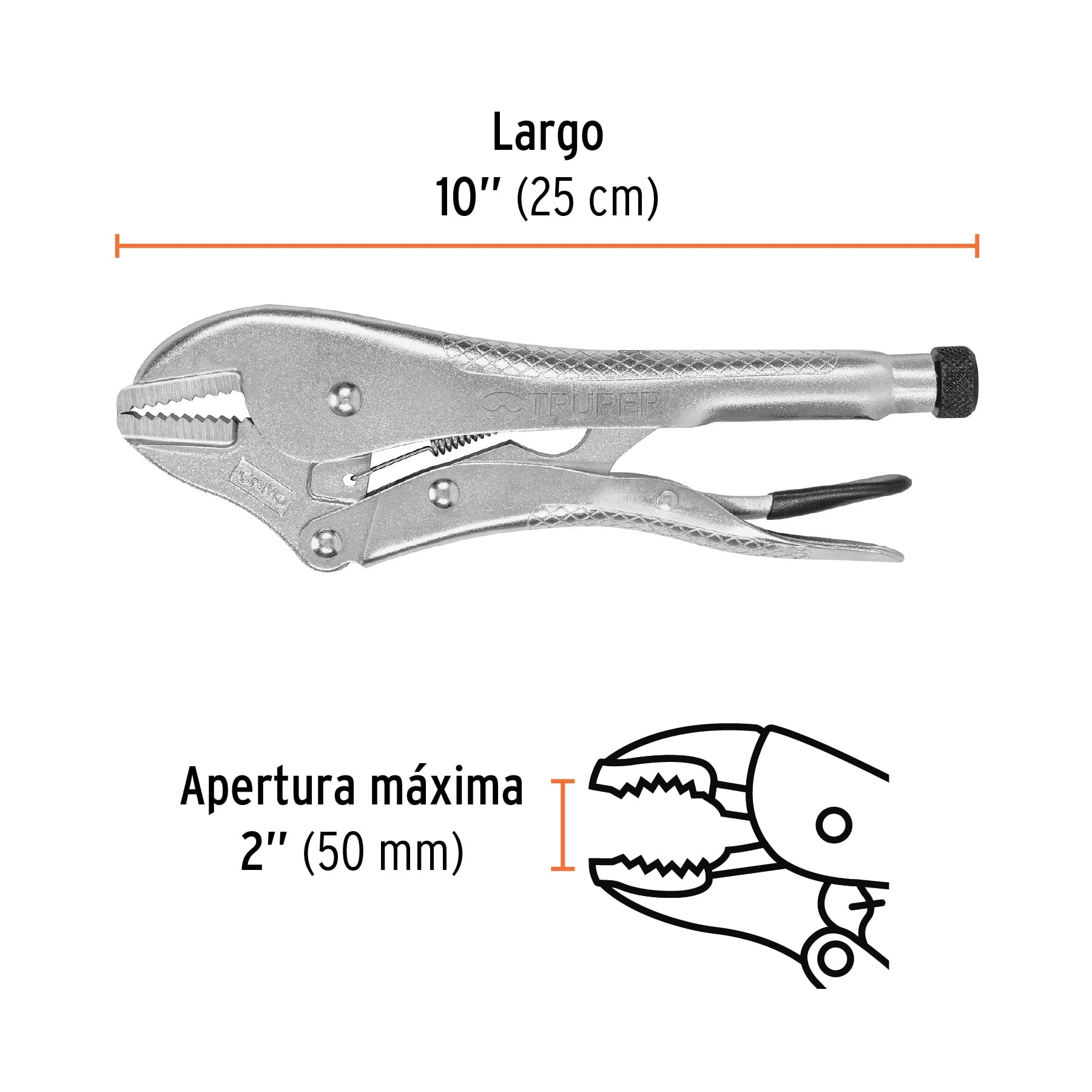 Pinza de presión 10", mordaza recta