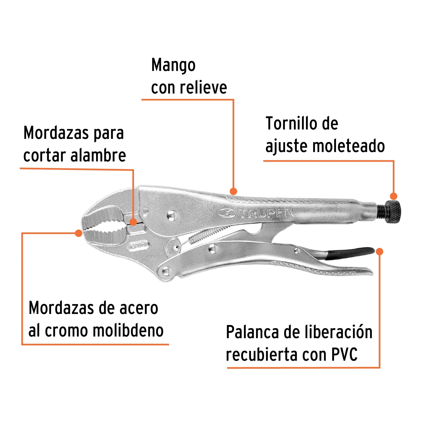 Pinza de presión 12", mordaza curva