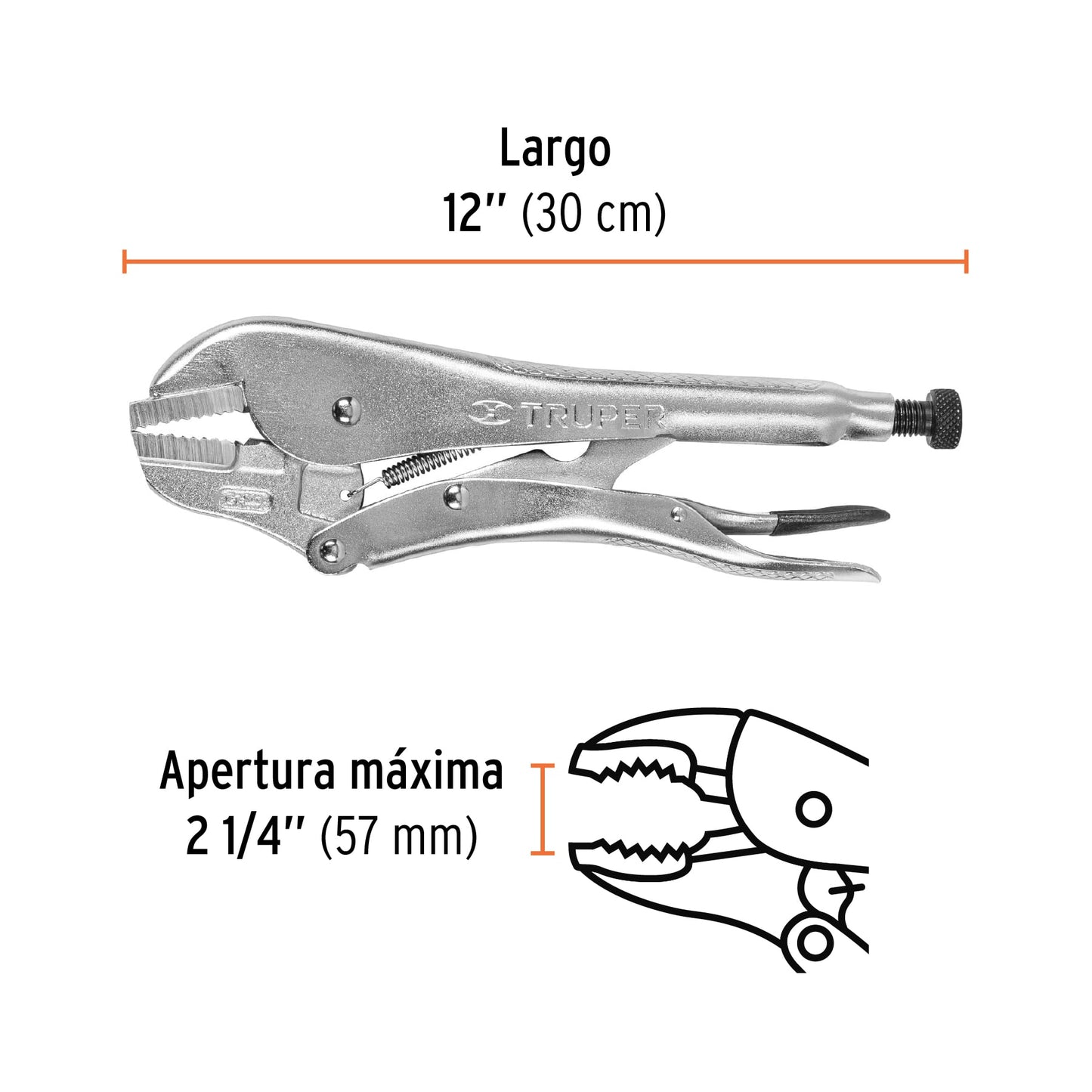 Pinza de presión 12", mordaza recta