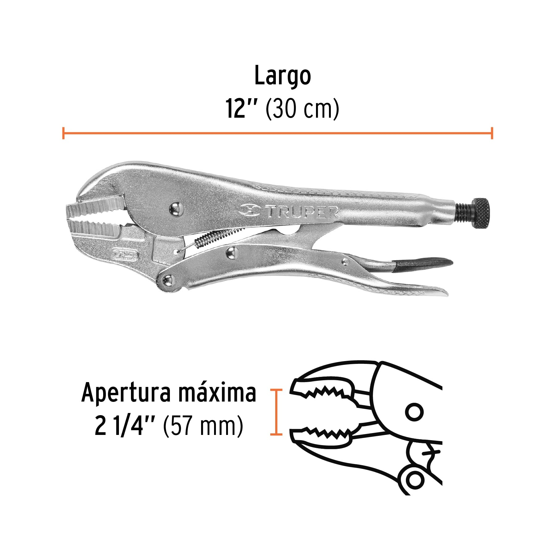 Pinza de presión 12", mordaza recta