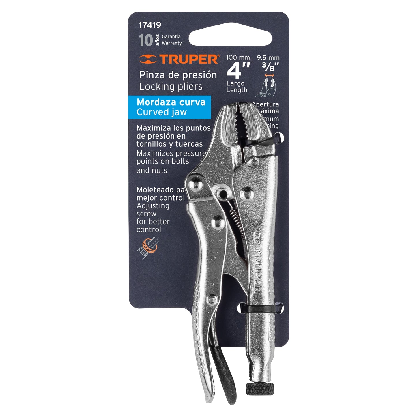 Pinza de presión 4", mordaza curva
