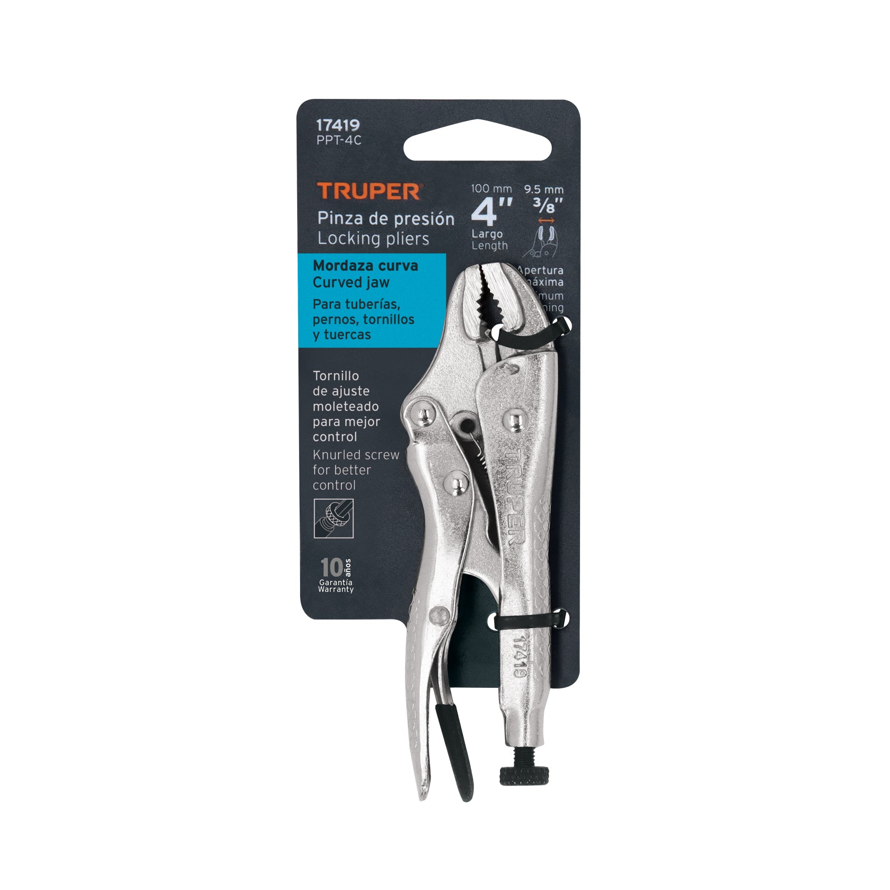 Pinza de presión 4", mordaza curva