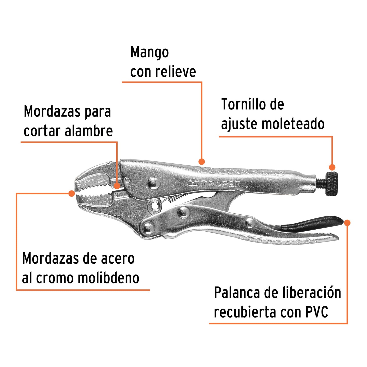 Pinza de presión 4", mordaza curva