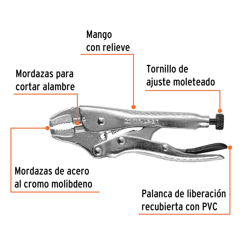 Pinza de presión 4", mordaza curva