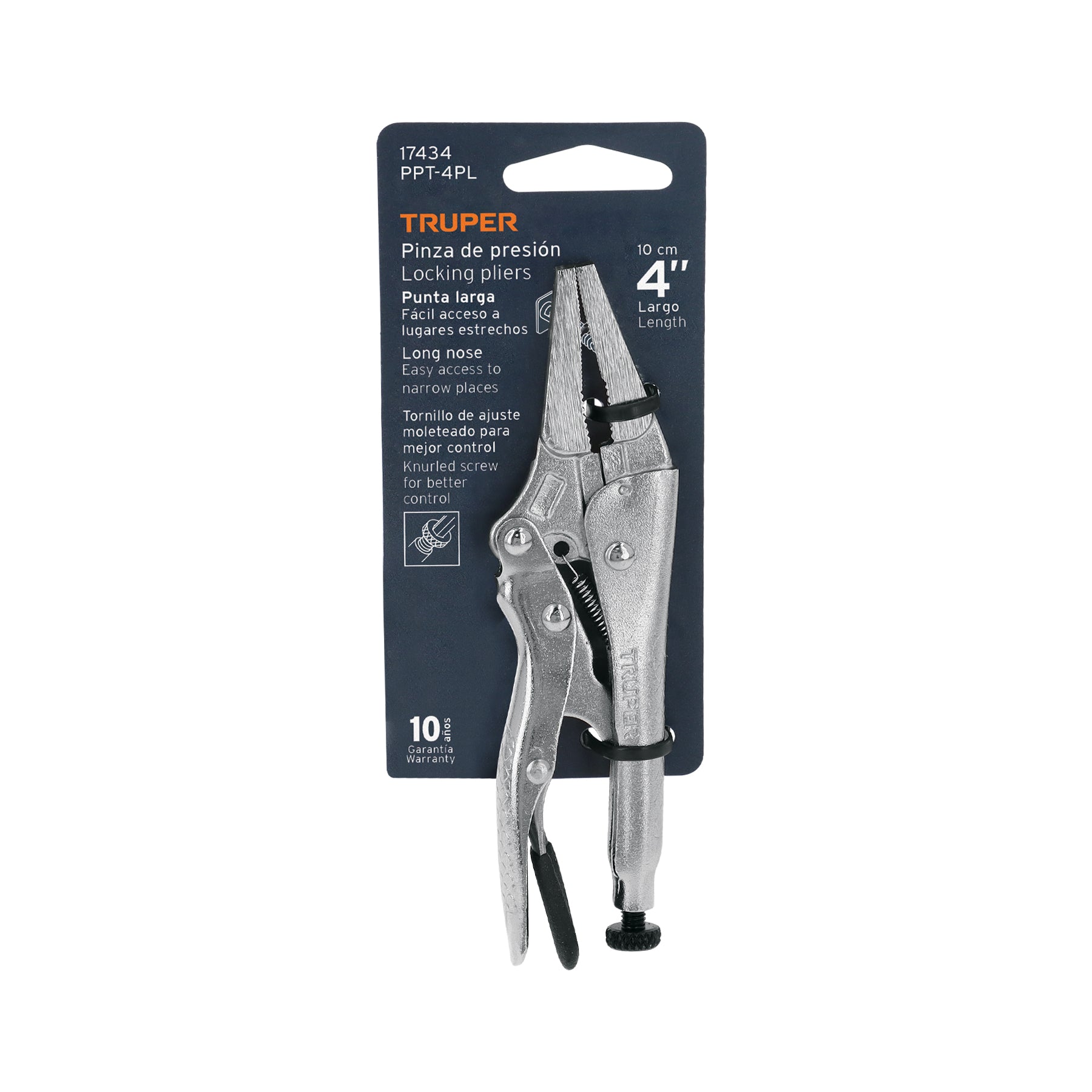 Pinza de presión 4", punta larga