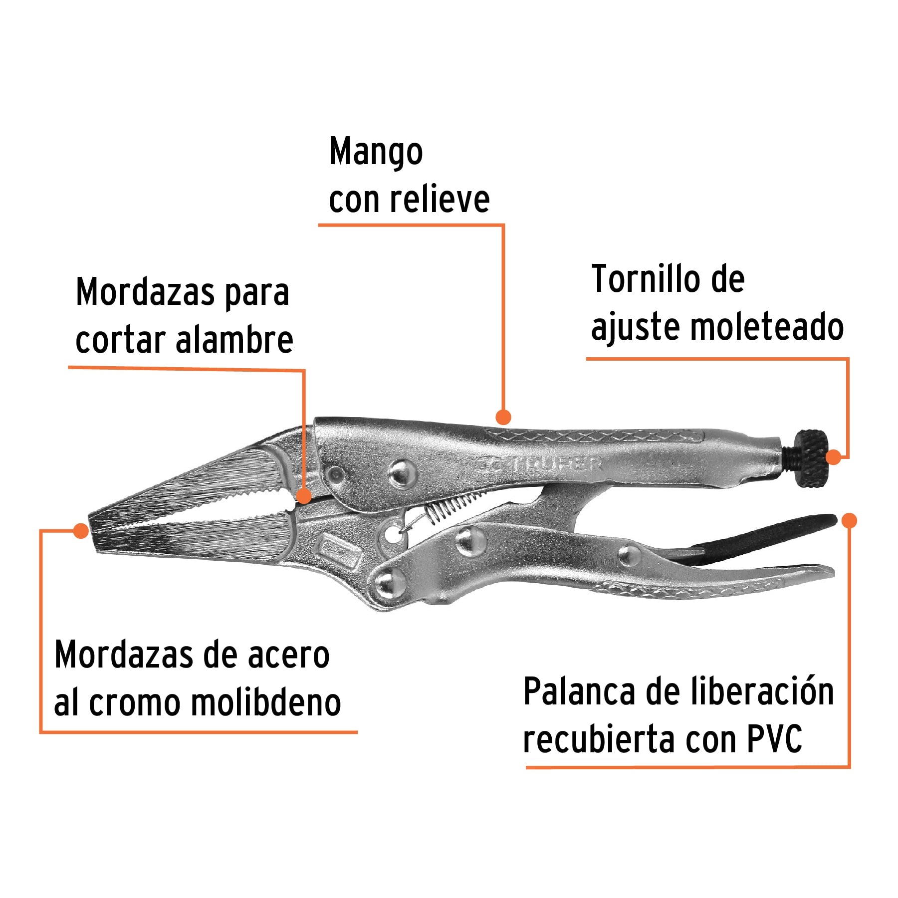Pinza de presión 4", punta larga