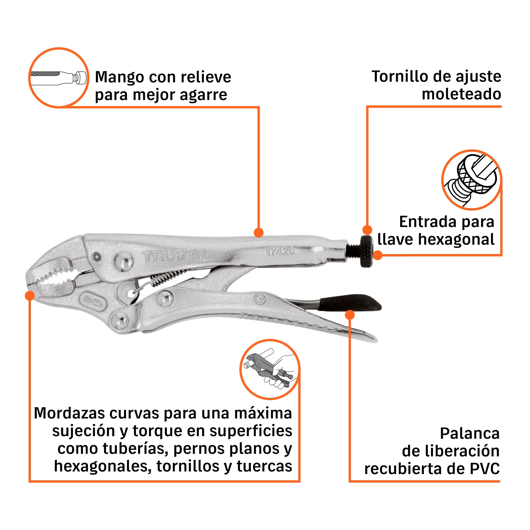 Pinza de presión 5", mordaza curva