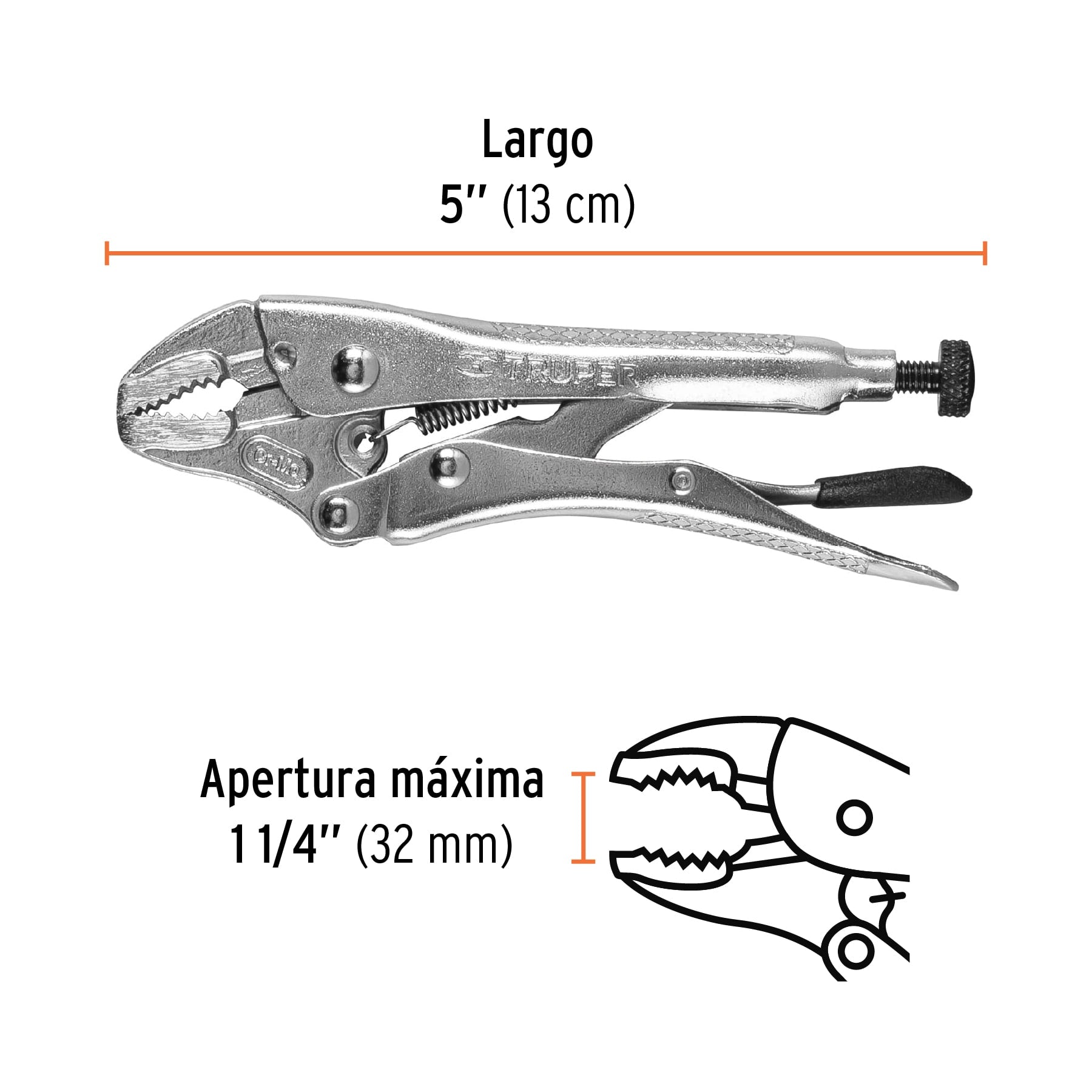 Pinza de presión 5", mordaza curva