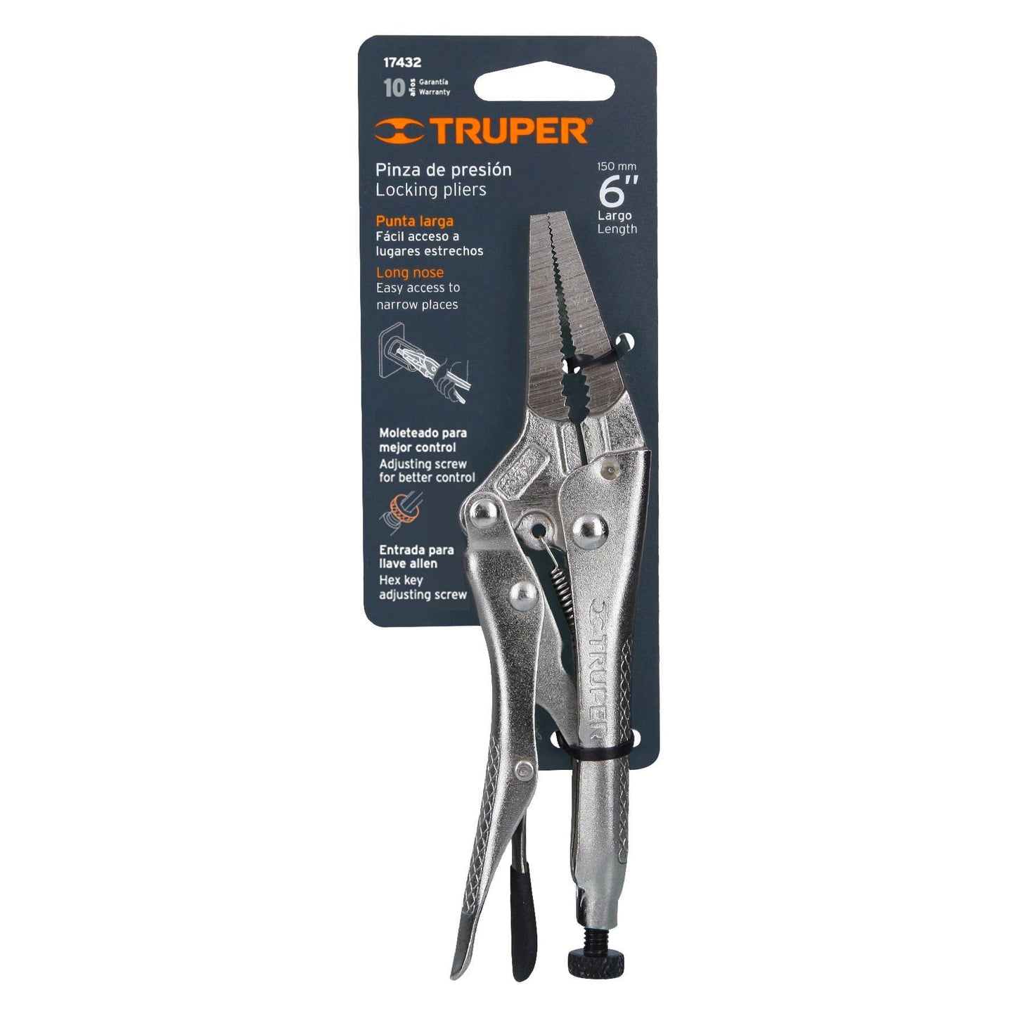 Pinza de presión 6", punta larga