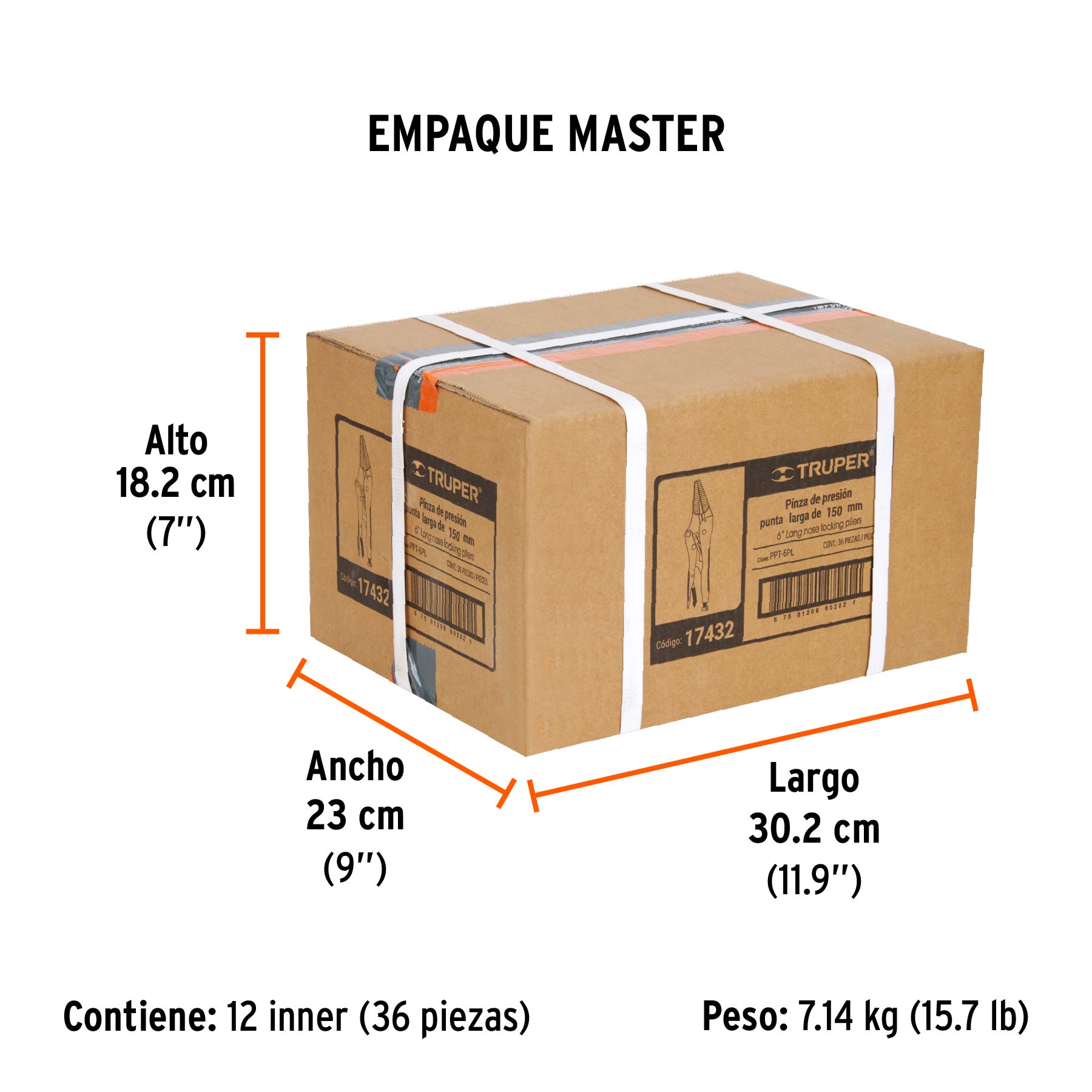 Pinza de presión 6", punta larga