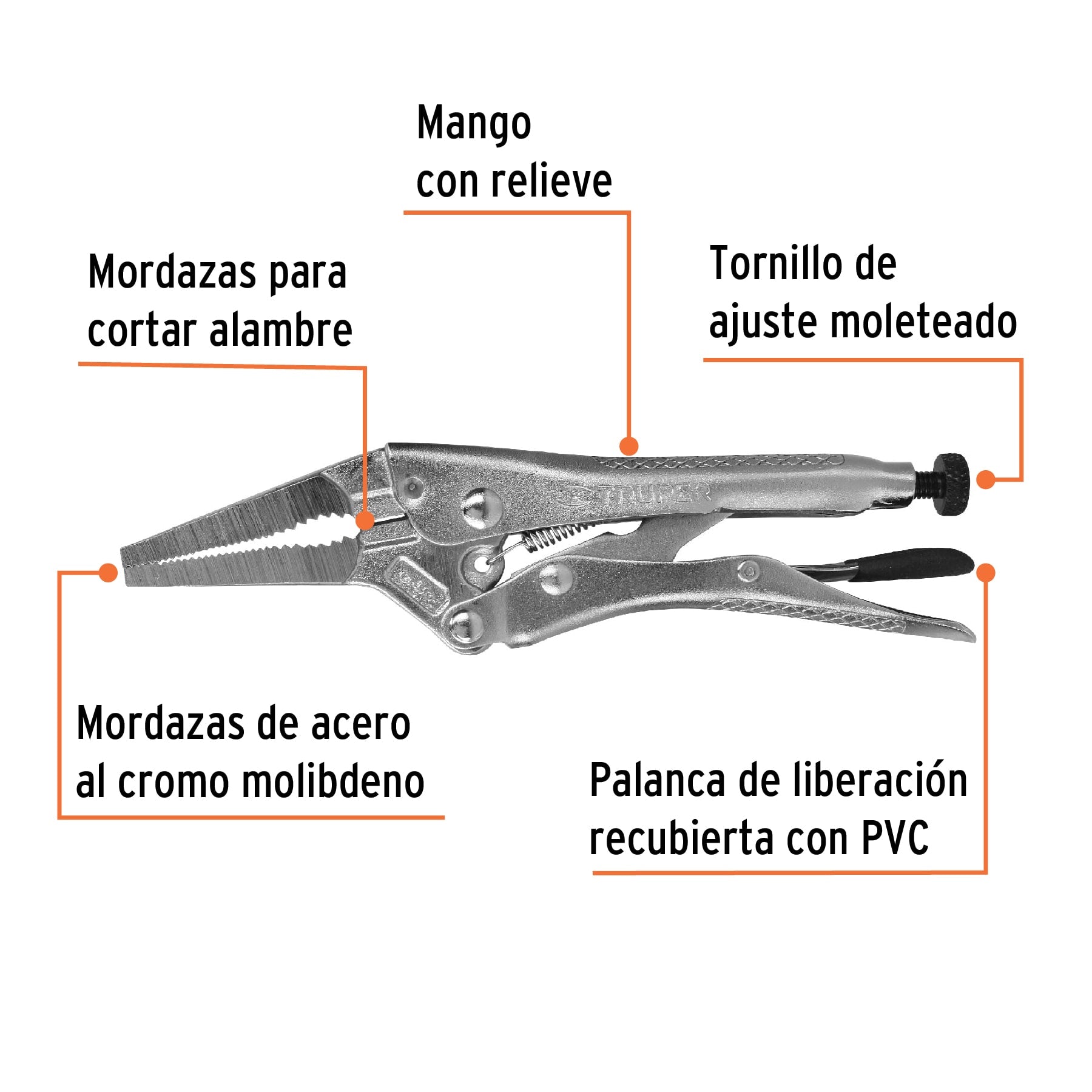 Pinza de presión 6", punta larga