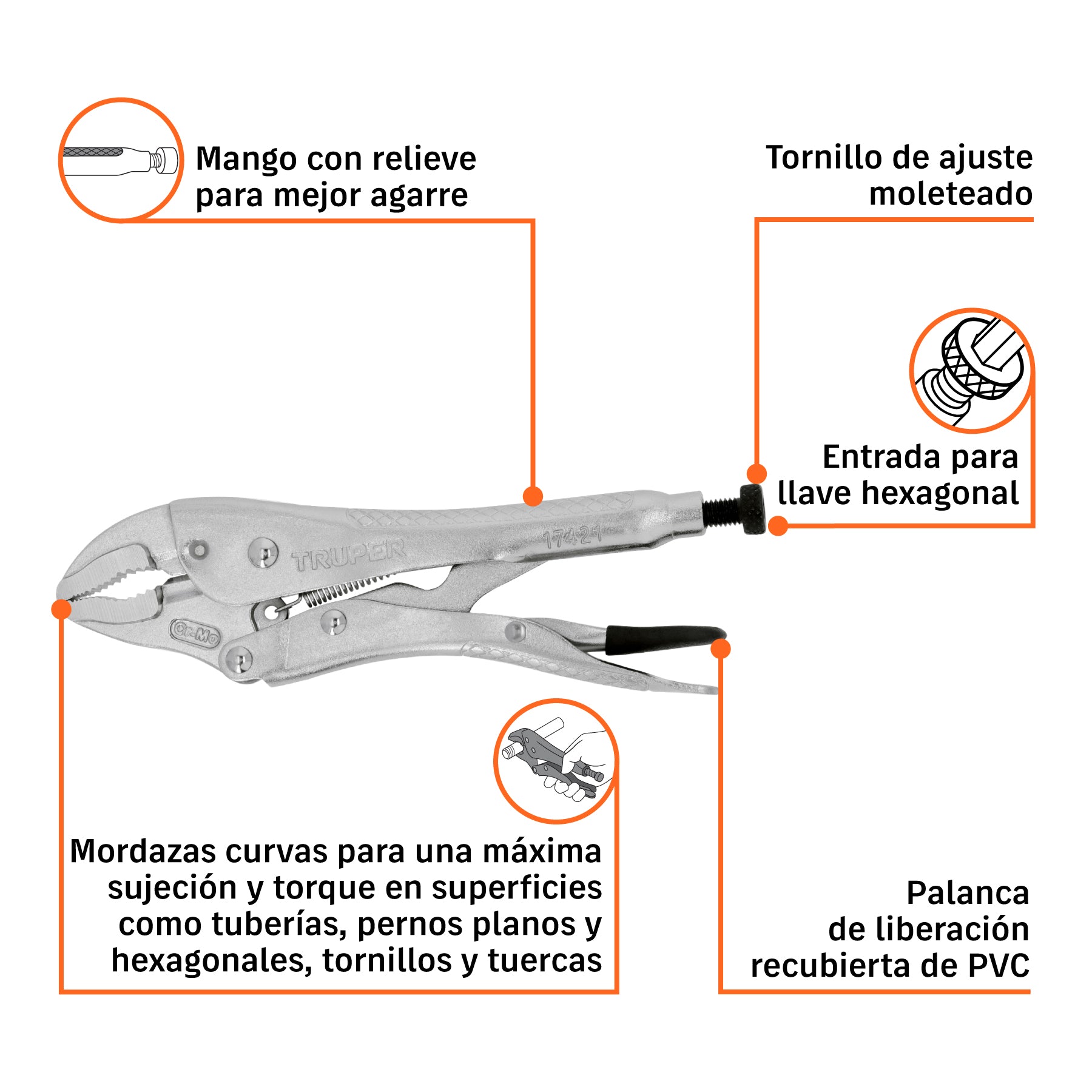 Pinza de presión 7", mordaza curva