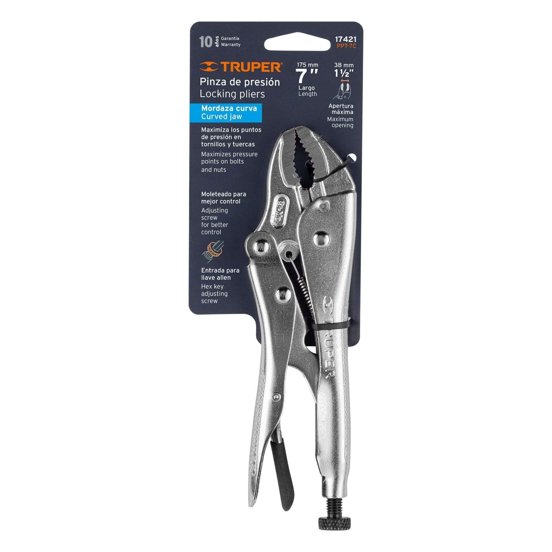 Pinza de presión 7", mordaza curva