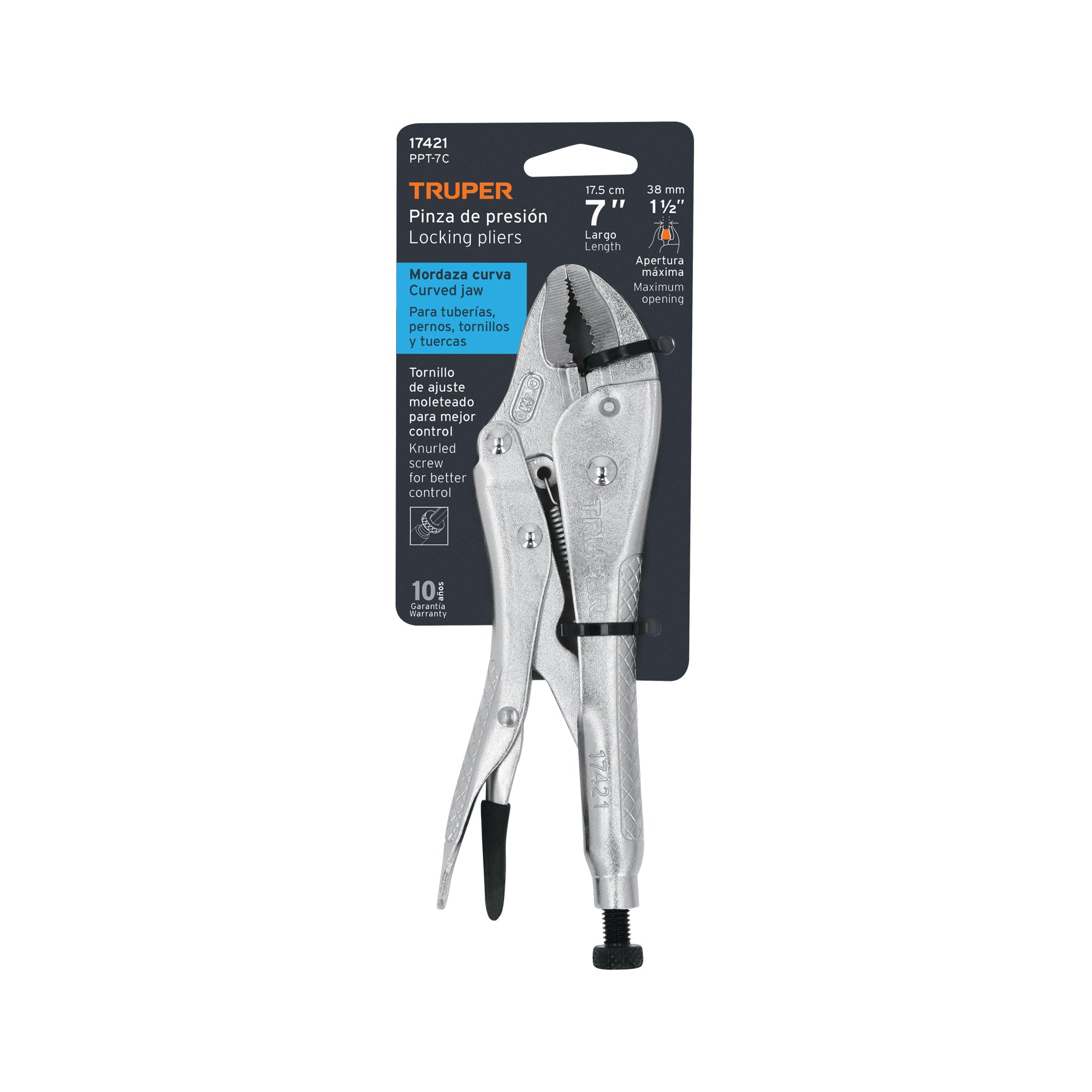 Pinza de presión 7", mordaza curva