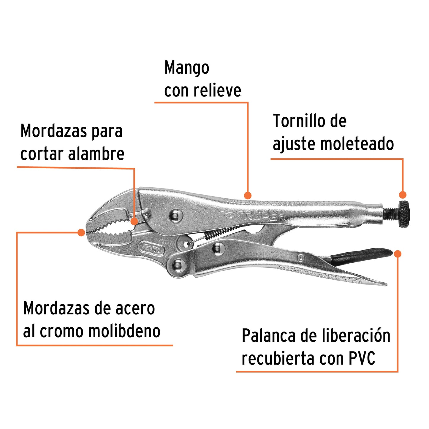 Pinza de presión 7", mordaza curva