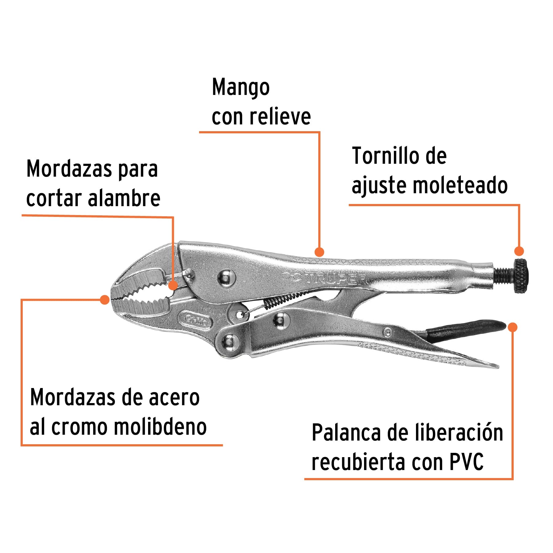 Pinza de presión 7", mordaza curva