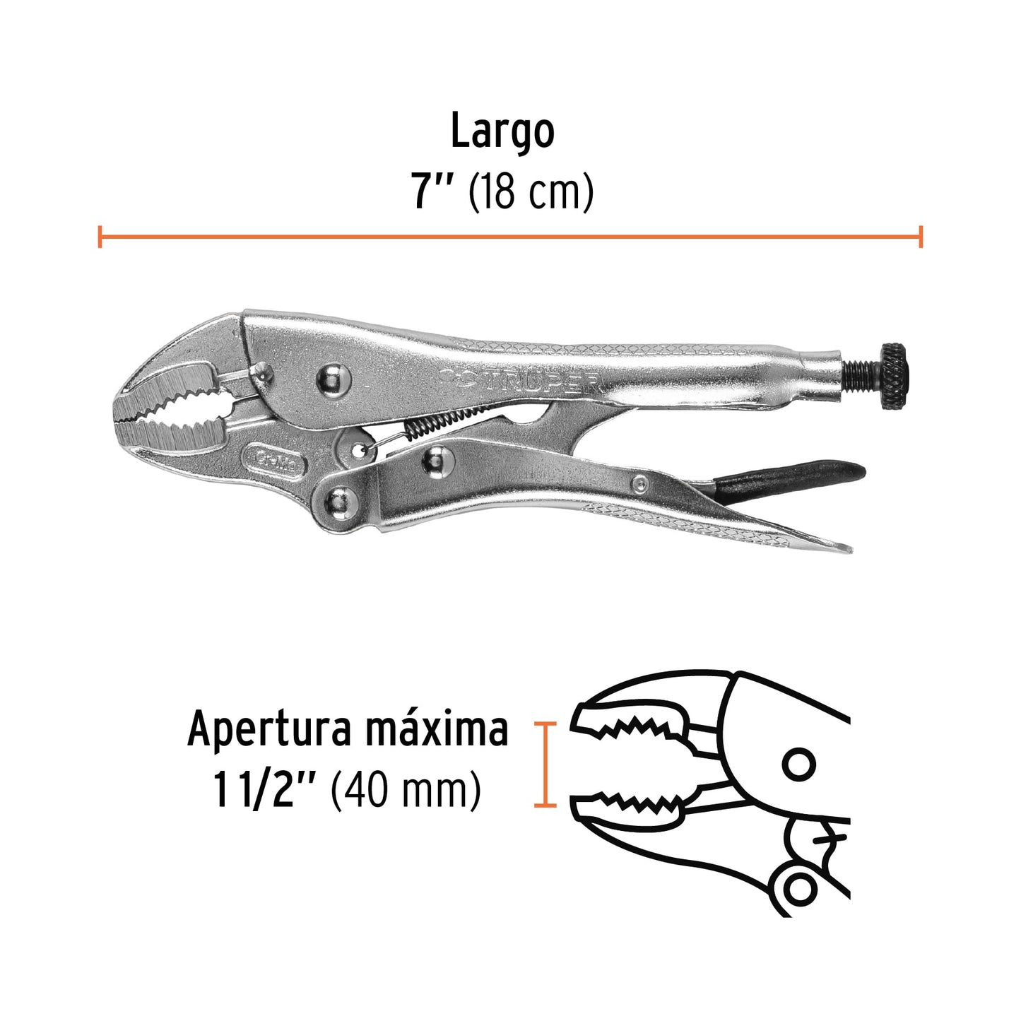 Pinza de presión 7", mordaza curva